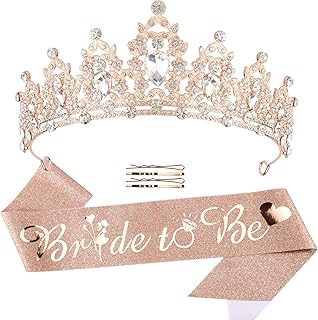 Bride To Be Sash & Crystal Crown Set, Bridal Shower Decorations Bride To Be Gifts Bachelorette Party Decorations Queen Princess Crown Bridal Tiara Bachelorette Party Favors Wedding Crown Bride Sash
