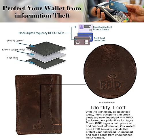 Miniatura 5 de Bermuda Cartera plegable de cuero genuinotarjetero de crédito para hombres (8 ranuras para tarjetas y 1 ranura para tarjeta de identificación I),