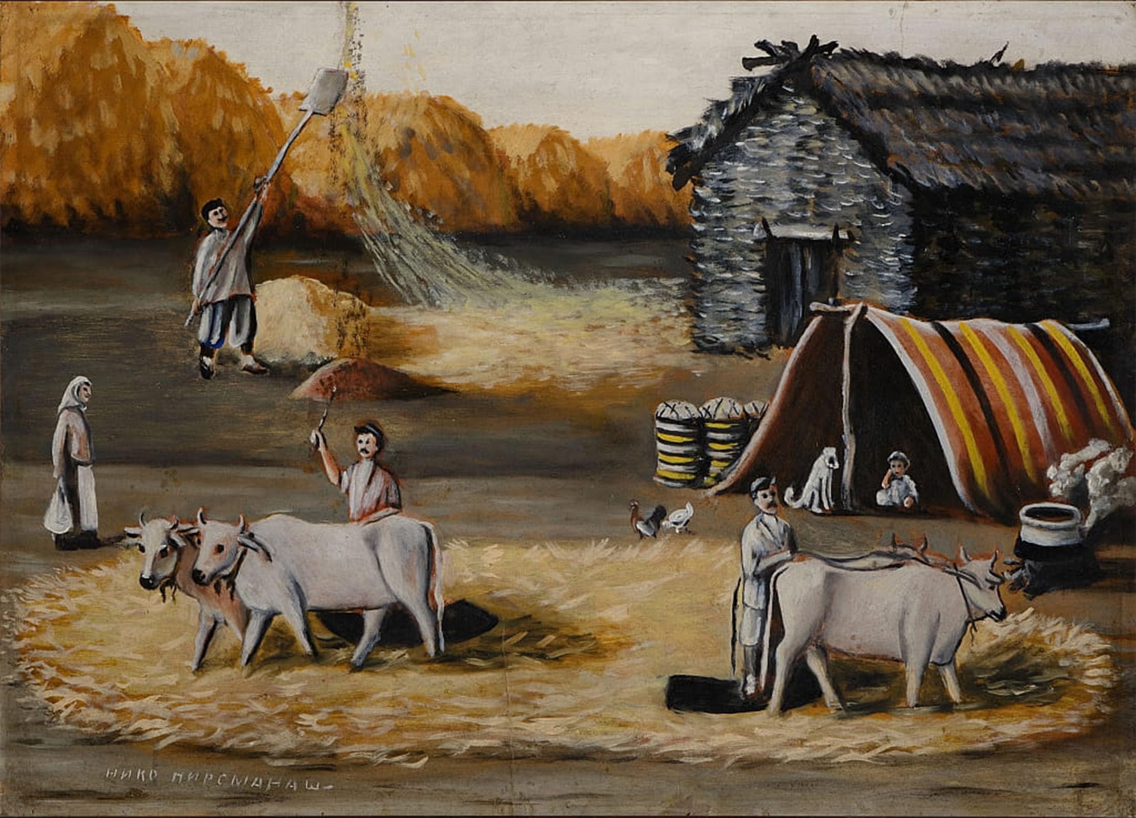 Serendipitp No Frame Vintage Picture Print On Canvas Wall Art Poster Threshing Floor By Niko Pirosmani Artwork Print Poster For Wall Decor 60X90cm