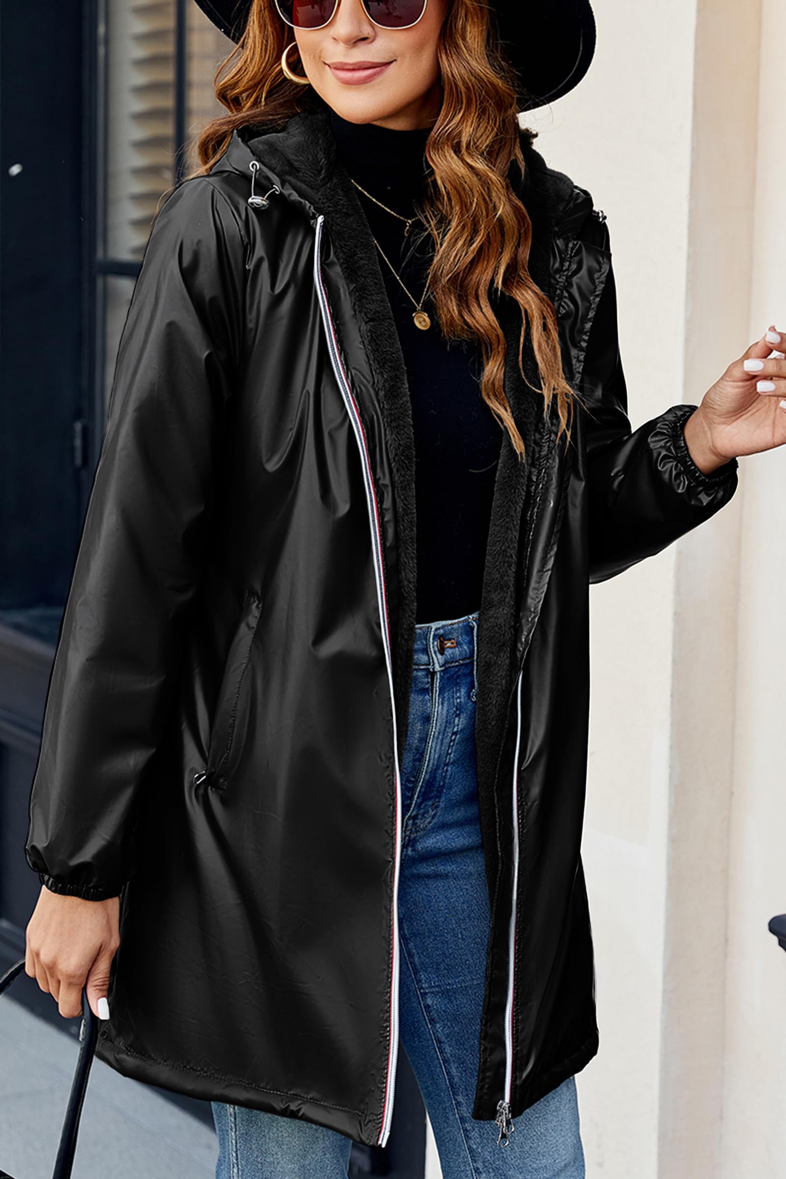 Geschallino Cappotto Leggero Lungo da Donna Foderato in Sherpa Capispalla Invernale Caldo con Cappuccio Giacca