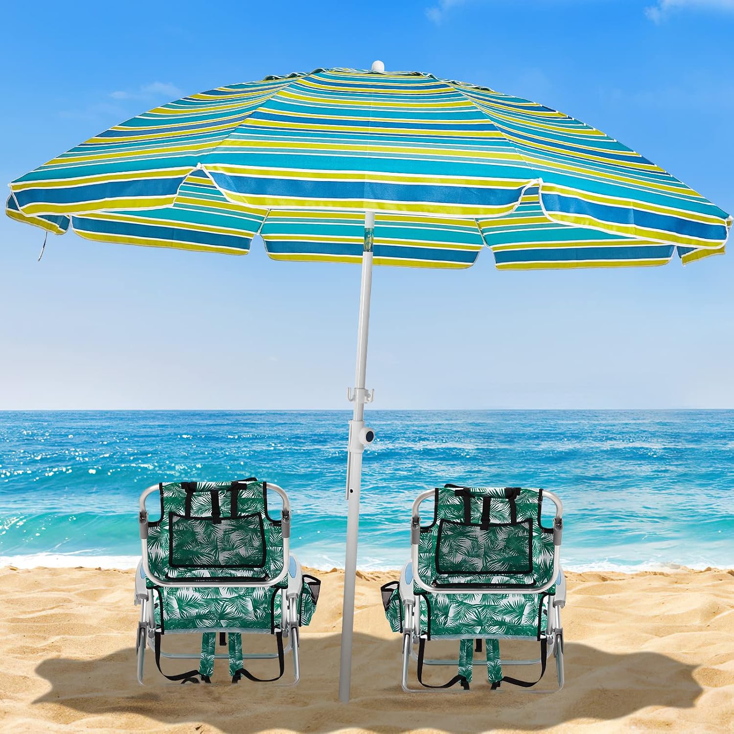 2 Pack Lightweight Portable Camping Beach Chair for Adults, Outdoor Lay Flat Folding Beach Chairs with 5 Positions, Backpack Beach Chair with Towel Bar, Zipper Pouch, Cup Holder, Green Leaves thumbnail