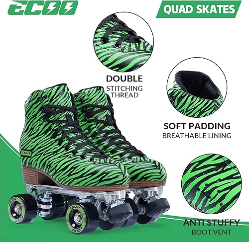 Miniatura 4 de ECOO Patín de ruedas para mujeres y niñas, 2 capas de microfibra de cuero sintético clásico de doble fila cuatro patines, puños altos profesionales