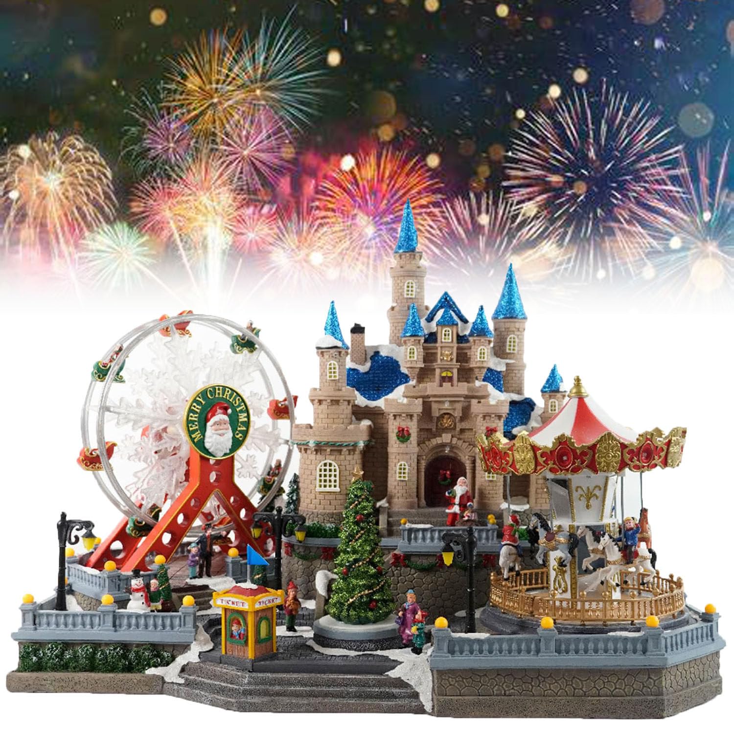 Decoración navideña iluminada con carrusel, Noria, árbol de Navidad Giratorio, Escena navideña Animada con música y Luces LED para la decoración Interior del hogar