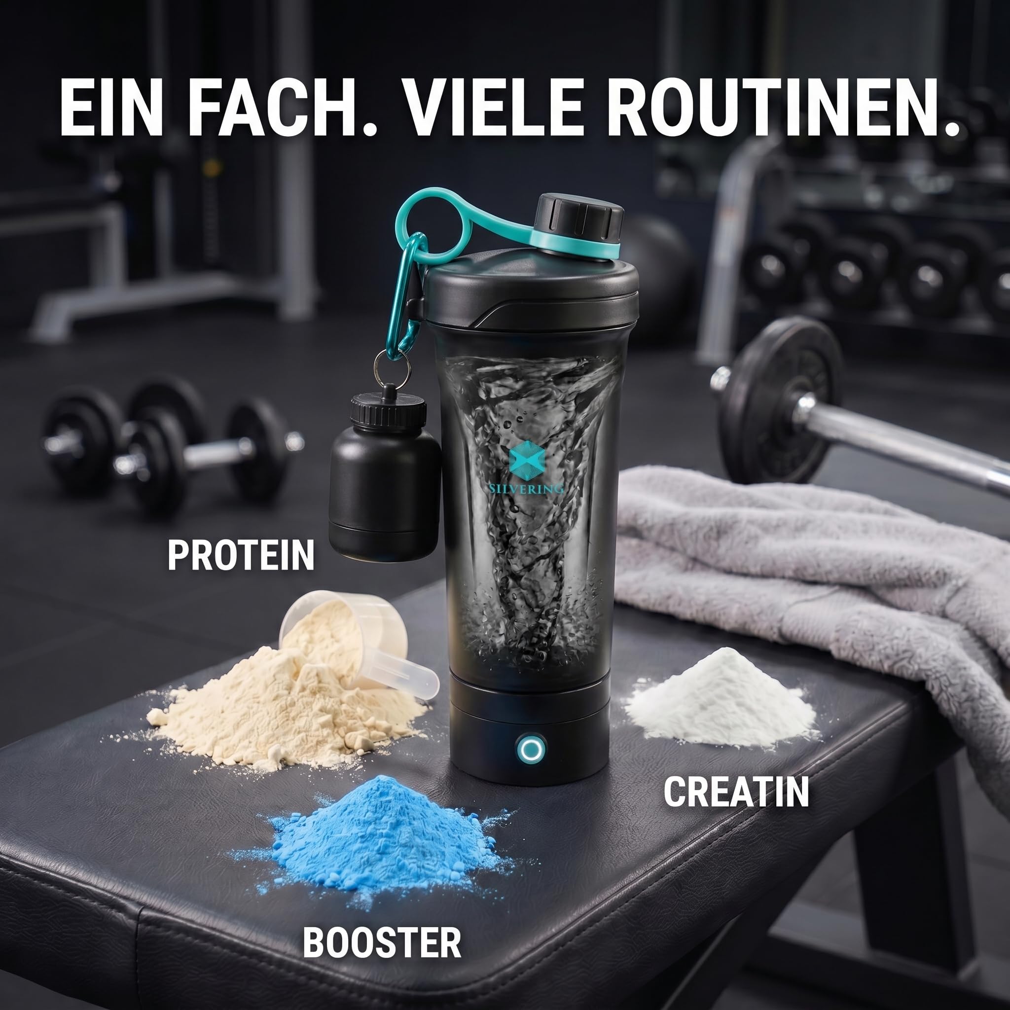 Silvering Bottiglia shaker elettrica per proteine in polvere e pre-allenamento, ricaricabile, con cavo USB-C, frullatore ricaricabile, senza BPA, 650 ml, colore: turchese