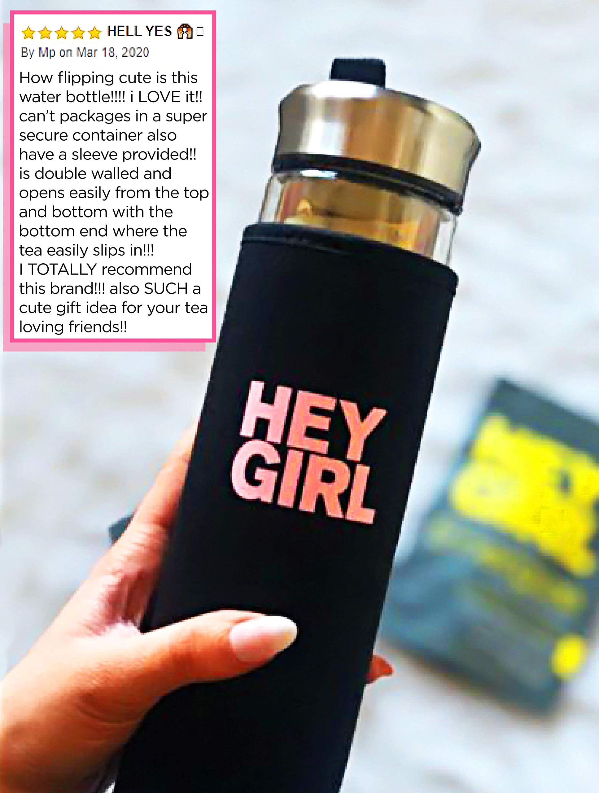 Hey Girl Tea Infuser Bottle with Tea Diffuser Insulated Travel Glass