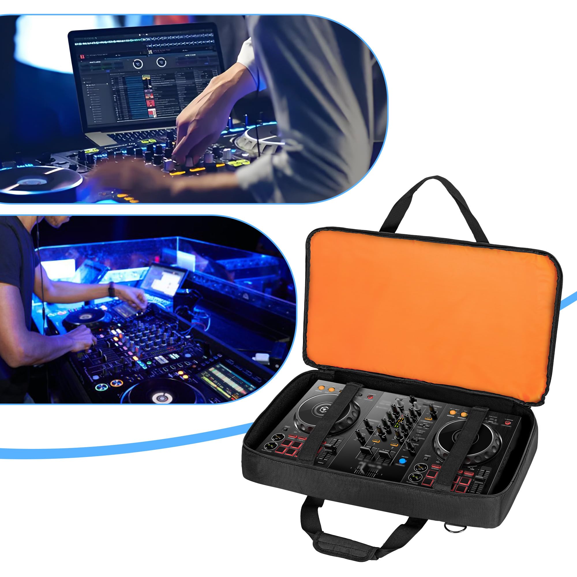 Rexmica Bolsa Acolchada para Controlador DJ, Compatible con Pioneer DDJ-FLX4/DDJ-400/DDJ-SB2/DDJ-SB3, con Compartimento para Ordenador Portátil y Bolsillos para Cables DJ, Auriculares, Accesorios