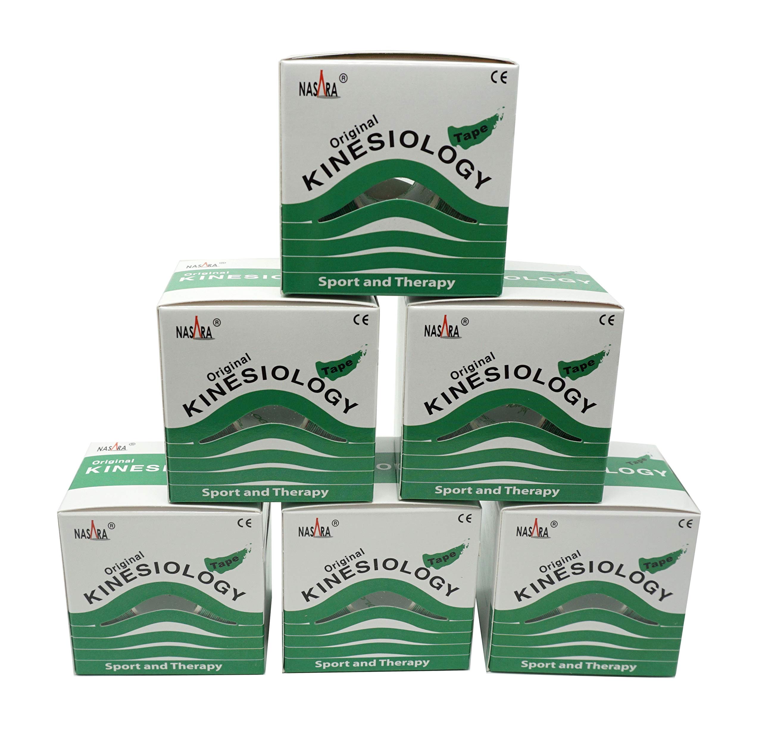 ATC Handels GmbH Nasara - Cinta de kinesiología (5 m x 5 cm, 6 unidades, incluye instrucciones con técnicas de pegado, resistente al agua y transpirable), color verde