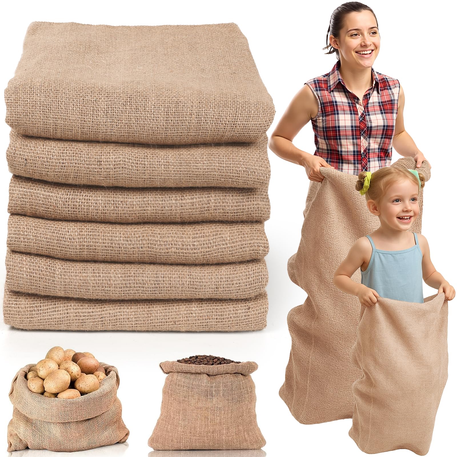 Kmise Lot de 6 grands sacs à pommes de terre en toile de jute naturelle 121,9 x 63,5 cm