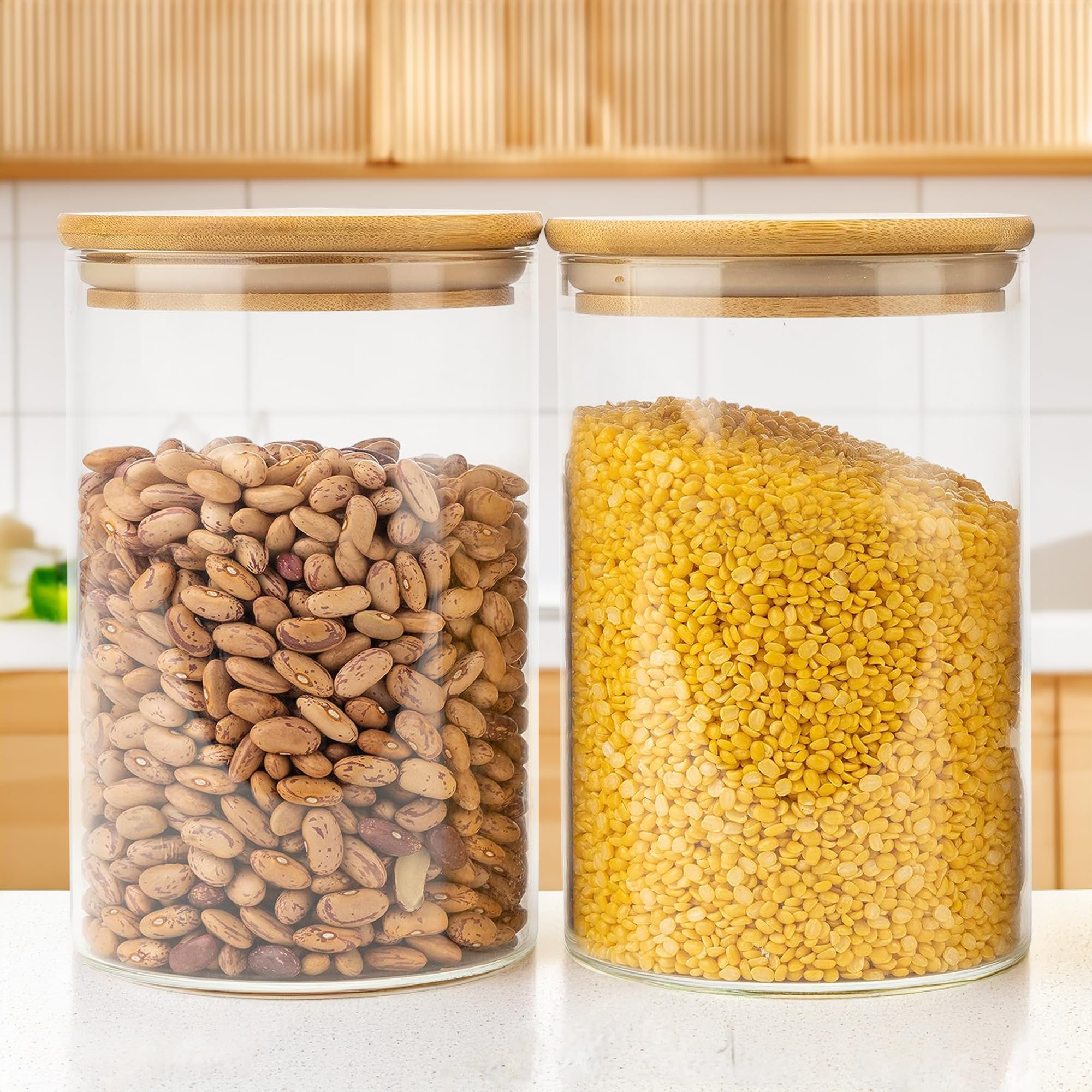 The Better HomeElegant Borosilicate Glass Jar for Kitchen Storage | Glass Containers with Lid | Air Tight Containers for Kitchen Storage | Pack of 2 (600ml)