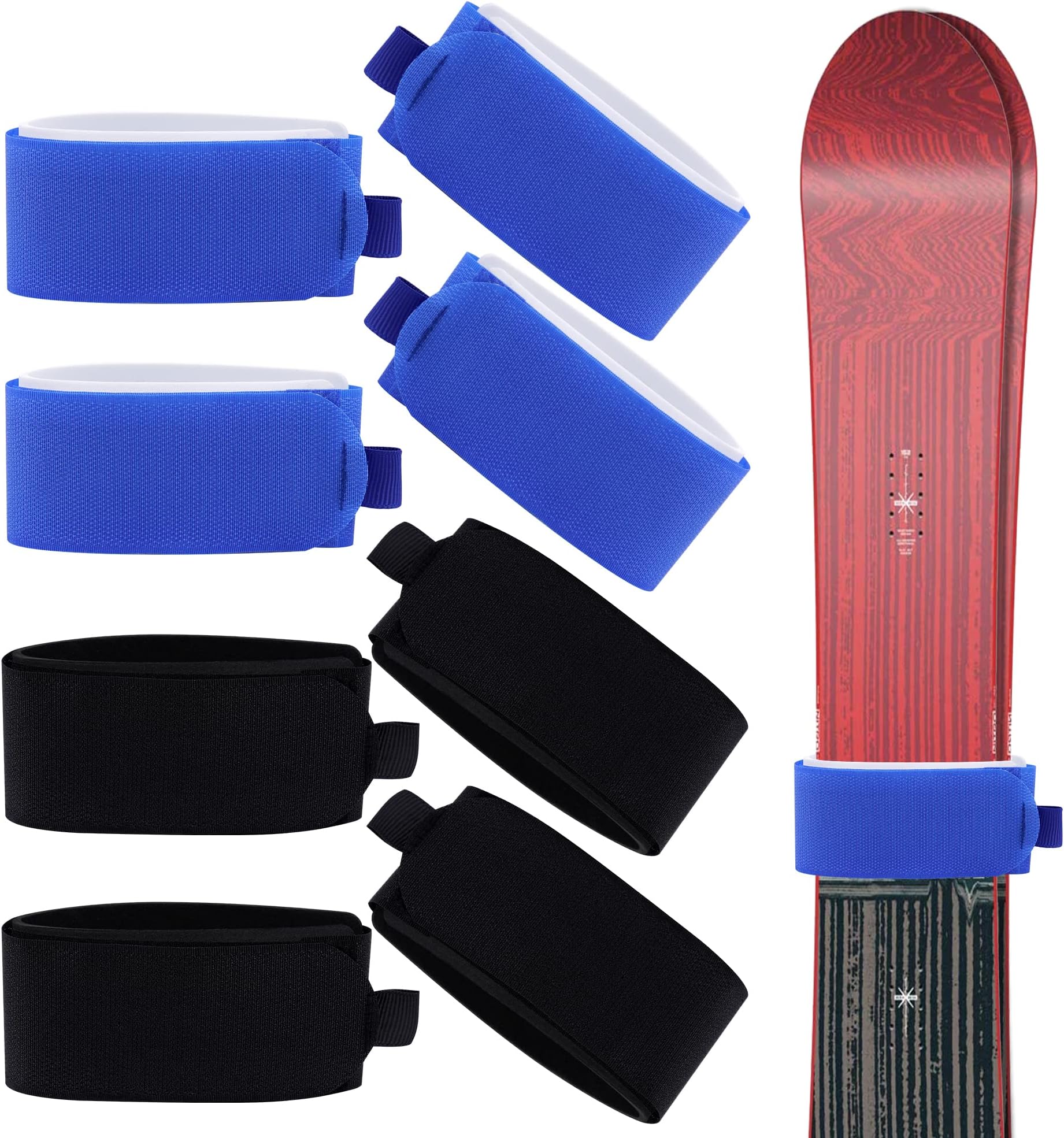 Tugaizi Ski Straps Adjustable Ski Wraps Ties Ski Fastener Straps for Families Winter Holiday, Hook and Loop Fasteners, 8 Pieces