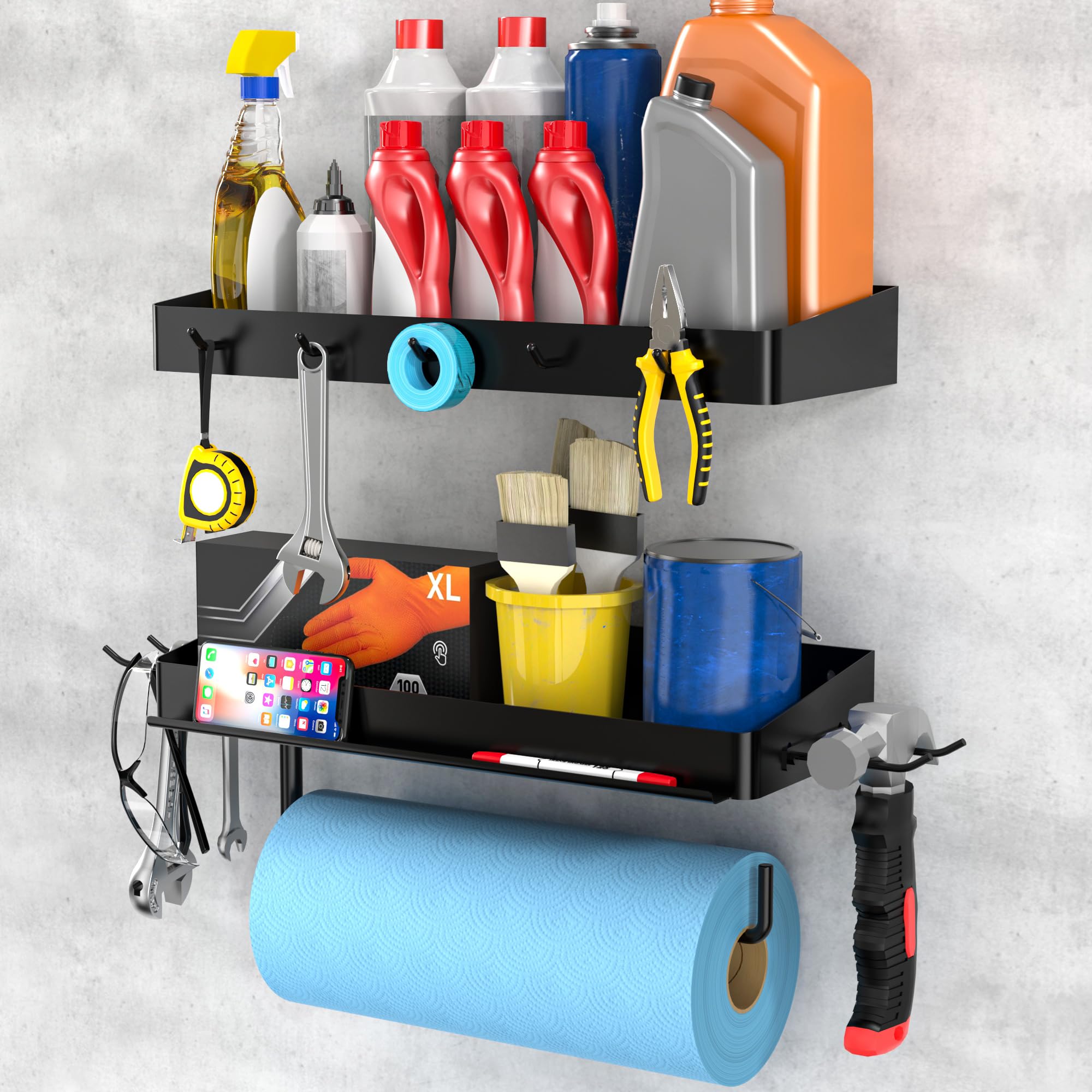 Taozun Garage Paper Towel Holder with Shelf, 2 Pack Garage Organization
