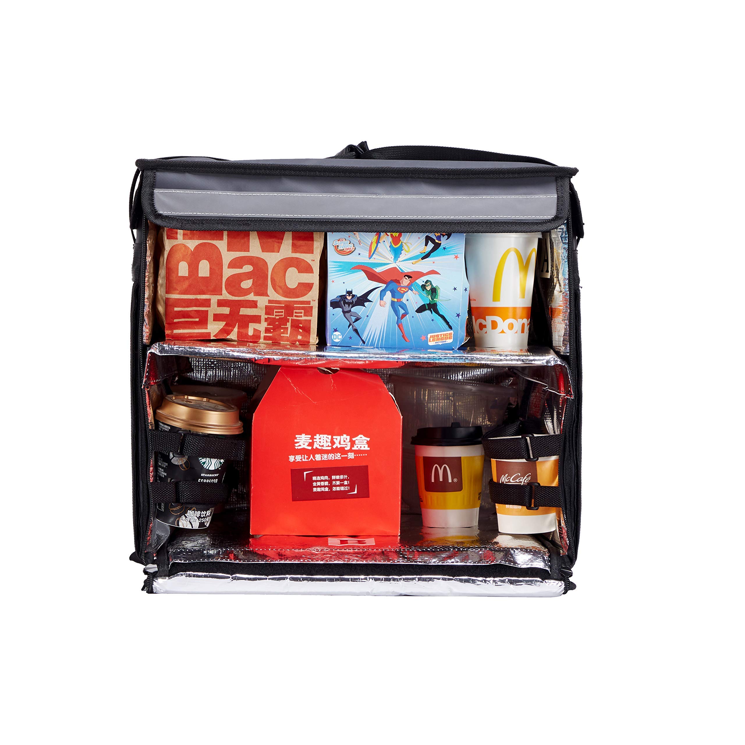 Grande inserisci il tuo logo Borsa per la consegna degli alimenti caldi, isolata, resistente all'acqua e agli strappi con spallacci per asporto, borsa termica da picnic, catering