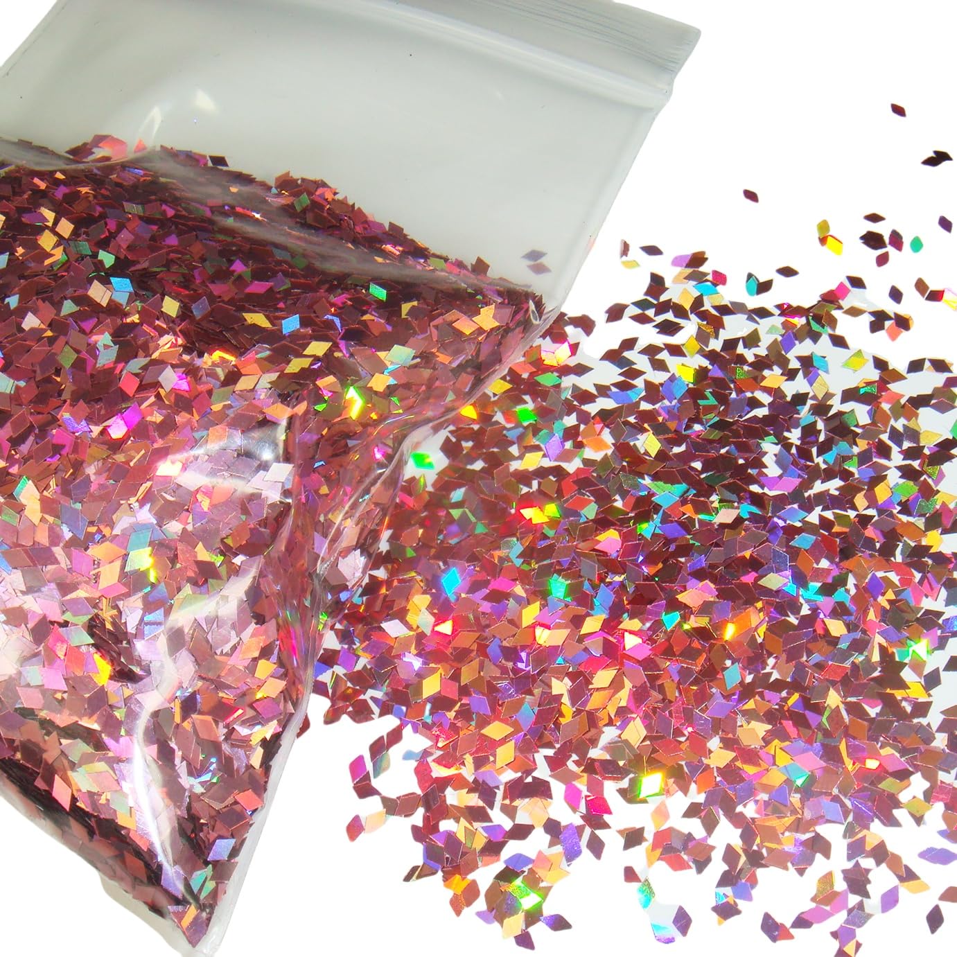 Holographic 2MM Rhombus Chunky Glitter Flakes,50G/1.76OZ Laser Iridescent Cosmetic Glitter Rhombus Diamond-Shape Sequins for Festival,Craft,Nail Art,Face,Hair,Body,Slime,Tumbler (Laser Rose Pink)