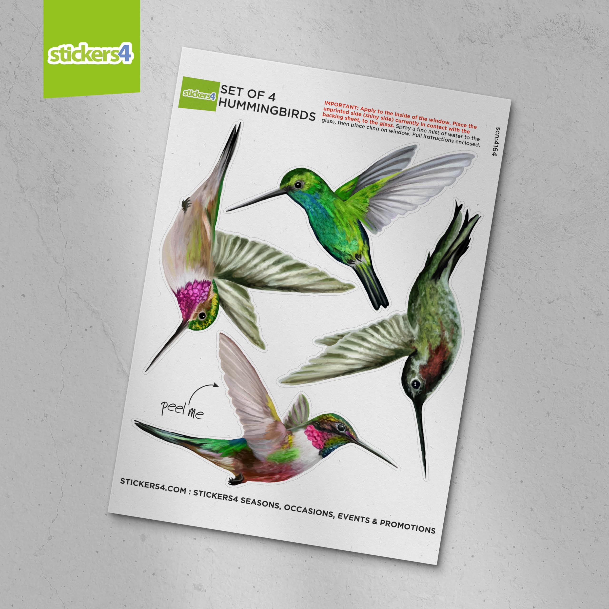 Stickers Pour Fenêtre - 4 Superbes Stickers Electrostatiques Décoratifs au Motif Colibri – Permet d’éviter que Les Oiseaux Ne Se Cognent Dans Vos Fenêtres