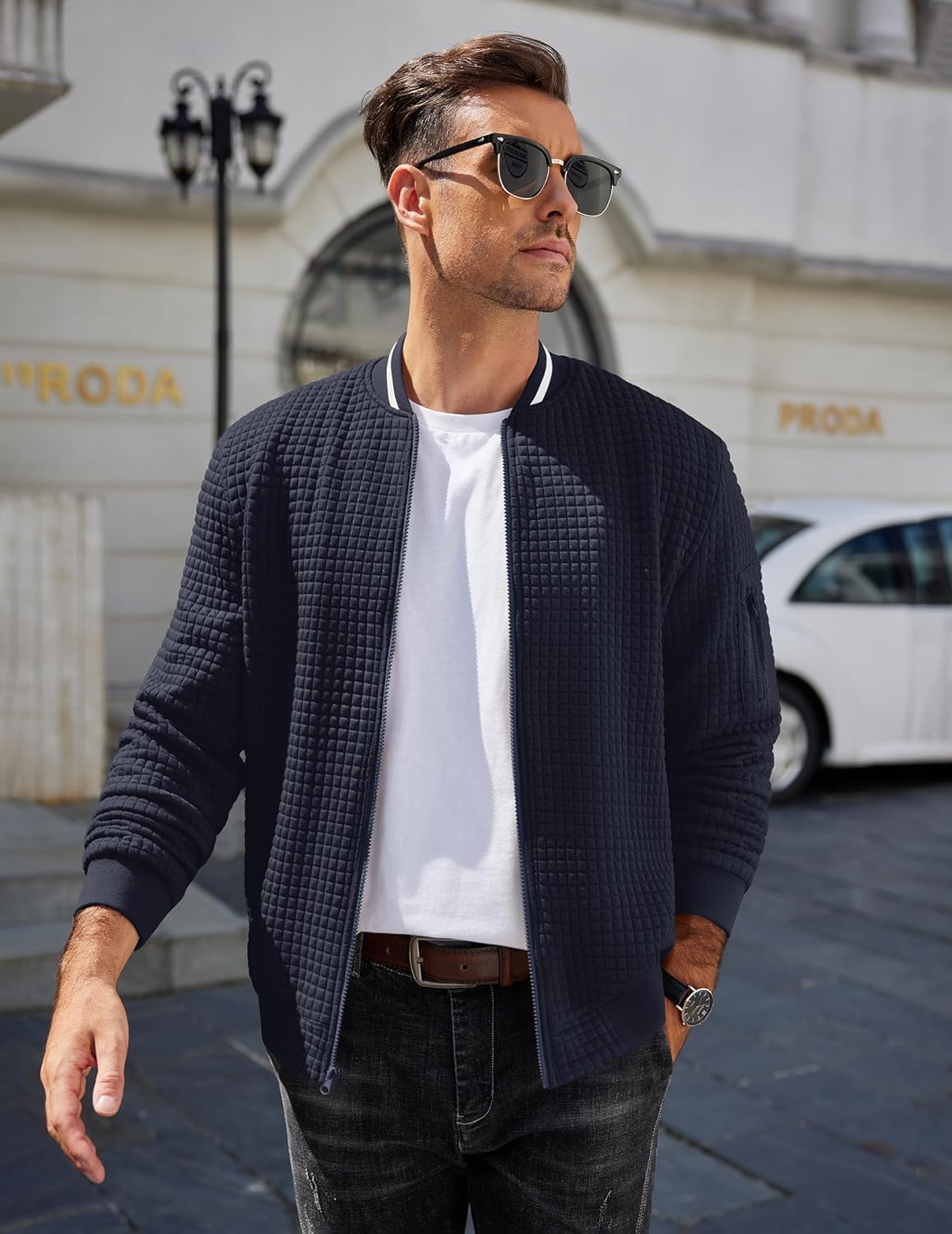 COOFANDY Mens Zip Up Sweater Jacket Waffle Sweatshirt Knit Bomber Lightweight Casual Jackets - Image 5