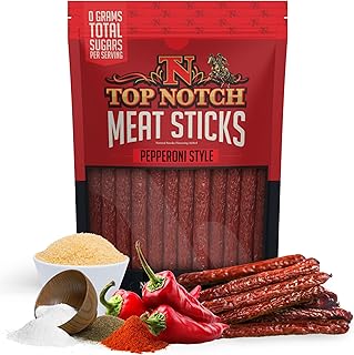 Top Notch Meat Sticks - 10 oz Bag of Beef Jerky Sticks - High Protein Snacks for Kids and Adults - Flavorful Premium Beef Jerky (Pepperoni)