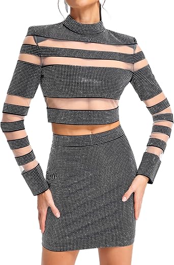 BELLA BARNETT Rhinestone Two Piece Skirt Set For Women