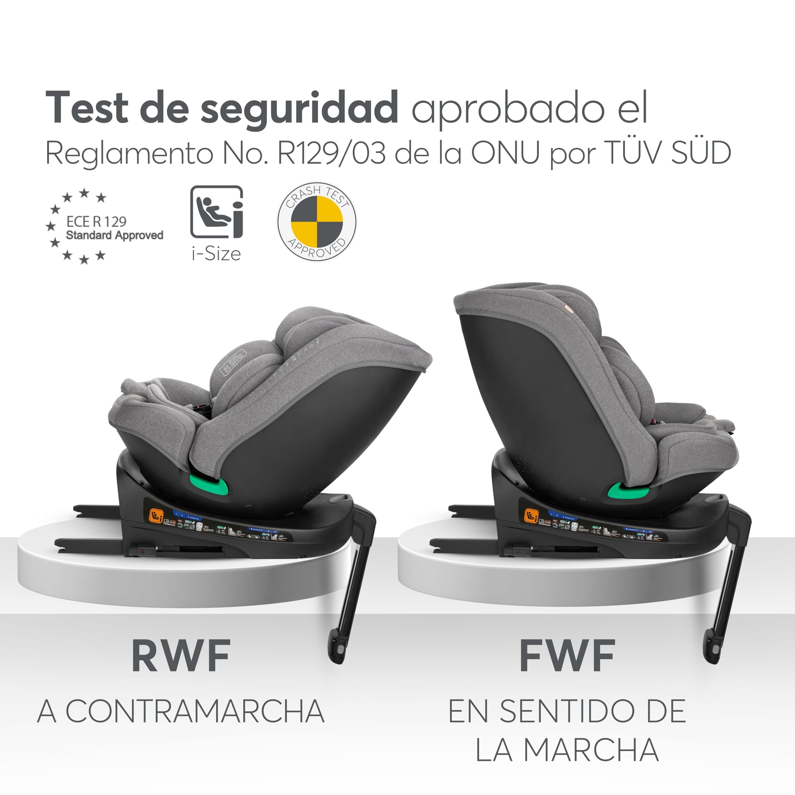 KikkaBoo Silla Coche Bebe Grupo 0 1 2 3 ISOFIX (0-36 kg) i-SECURE, Giratoria 360°, Reclinable, Protección SPS i-Size, Lateral, Arnés de 5 Puntos, 12 Posiciones Reposacabezas, Gris Claro