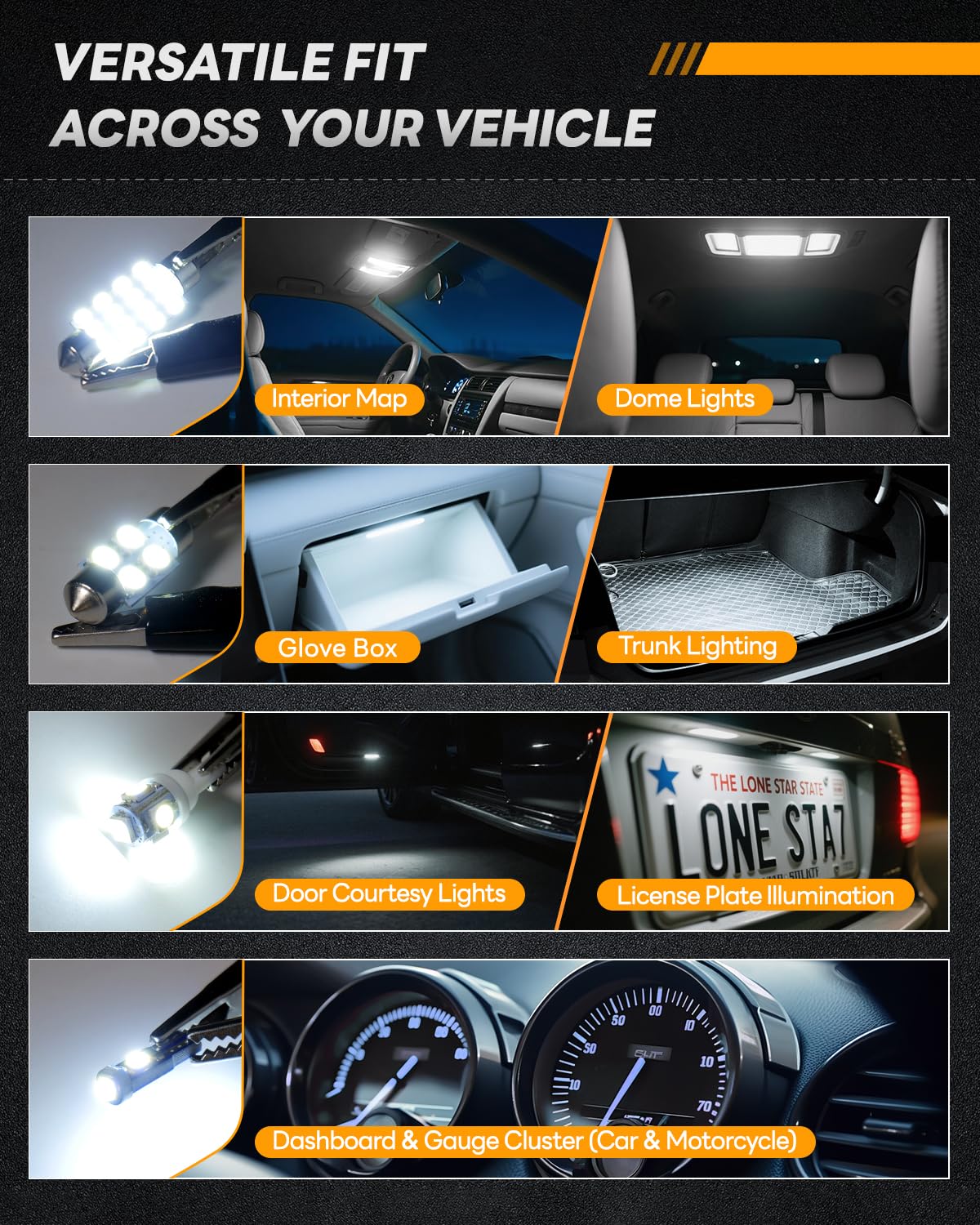 48Pcs Led Interior Car Lights Kit, Premium Bright White Led Bulb (194 T10 T5 De3175 578 31mm 42mm) | Dome Map Dash Door License Plate Tail Light Bulbs, Interior Lights for Cars, Trucks, Rv, Boat