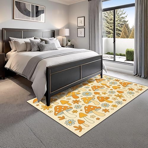 Miniatura 3 de 4x5 Boho Rug Rugs for Living Room Rugs for Entryway Retro 70s 60s Floral Hippie Mushrooms Summer Groovy Flower Power Bedroom Rug Door Mat Nursery
