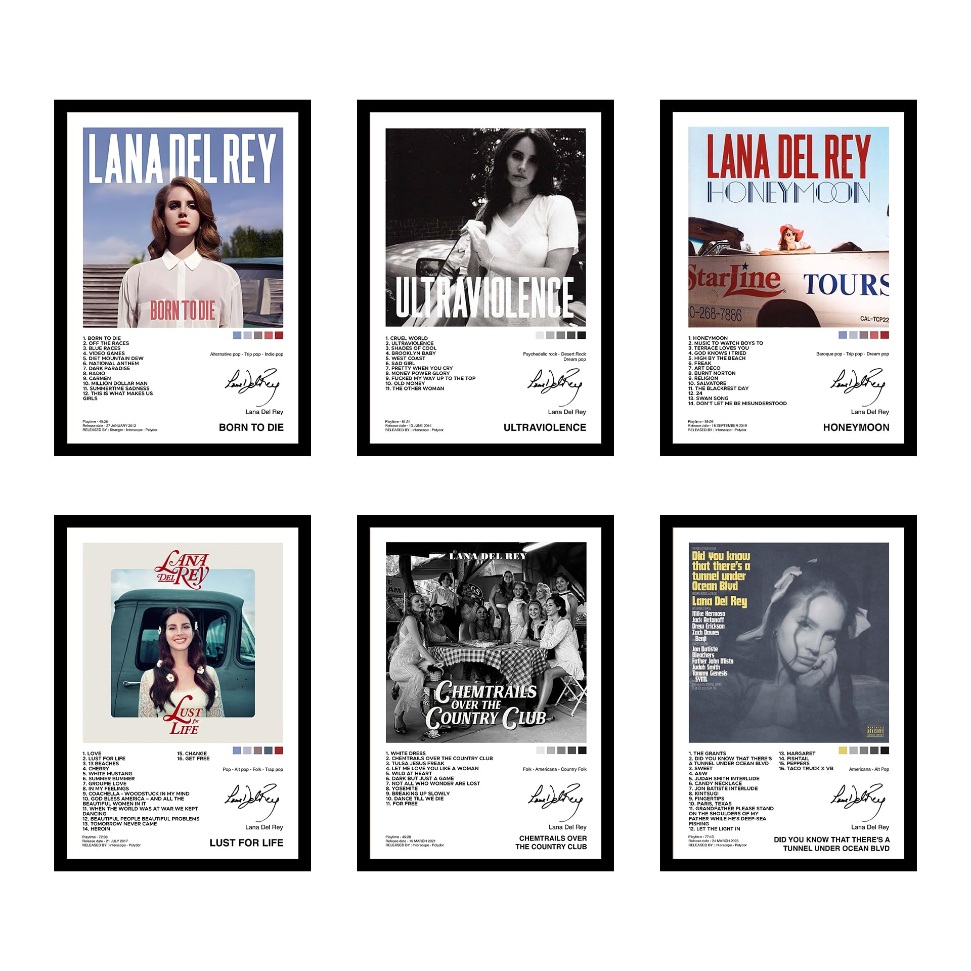 CodersParadise Wood Lana Del Rey Wall Poster Frames - Pack Of 6 | 8 X 12Cm (A4 Size) | Aesthetic Artwork Framed Posters