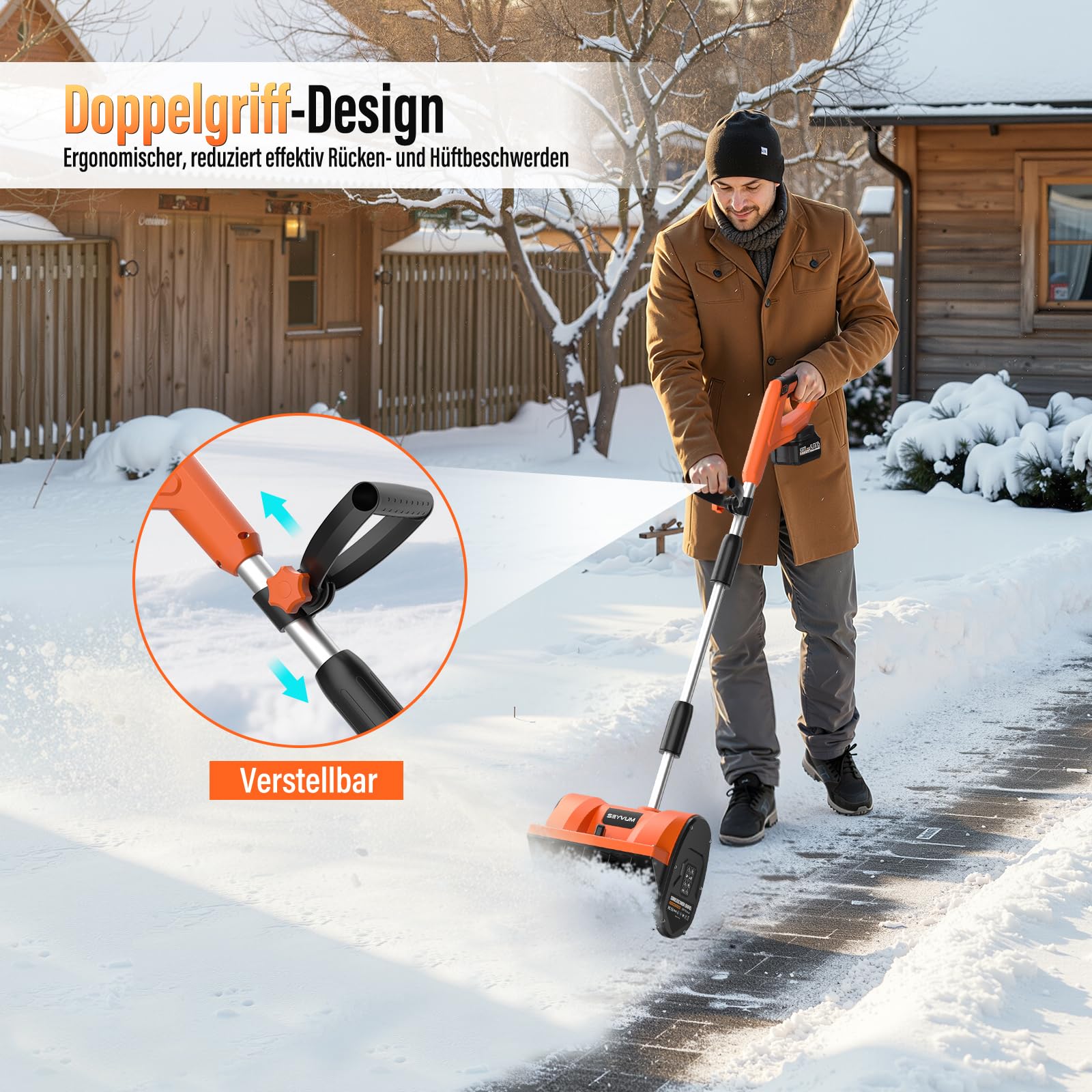 Akku Schneefräse,elektrische Schneefräse Akku 2× 4.0Ah mit Ladegerät,Arbeitsbreite 30 cm, maxSchneehöhe 20 cm,bis 3m Auswurf,30° Verstellbarer Auswurfkanal für Gehwege,Einfahrten