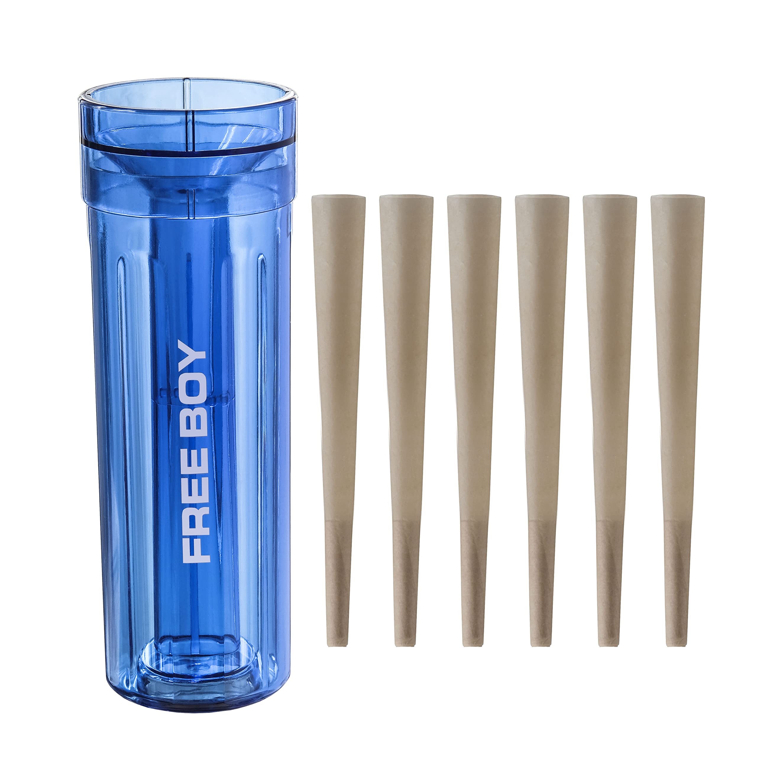 Free Boy Cone Loader–King Size Pre Roll Machine,Transparent Cone Loader,Stuffer,Filler - Includes 6 King Size Pre Rolled Cones (Blue)