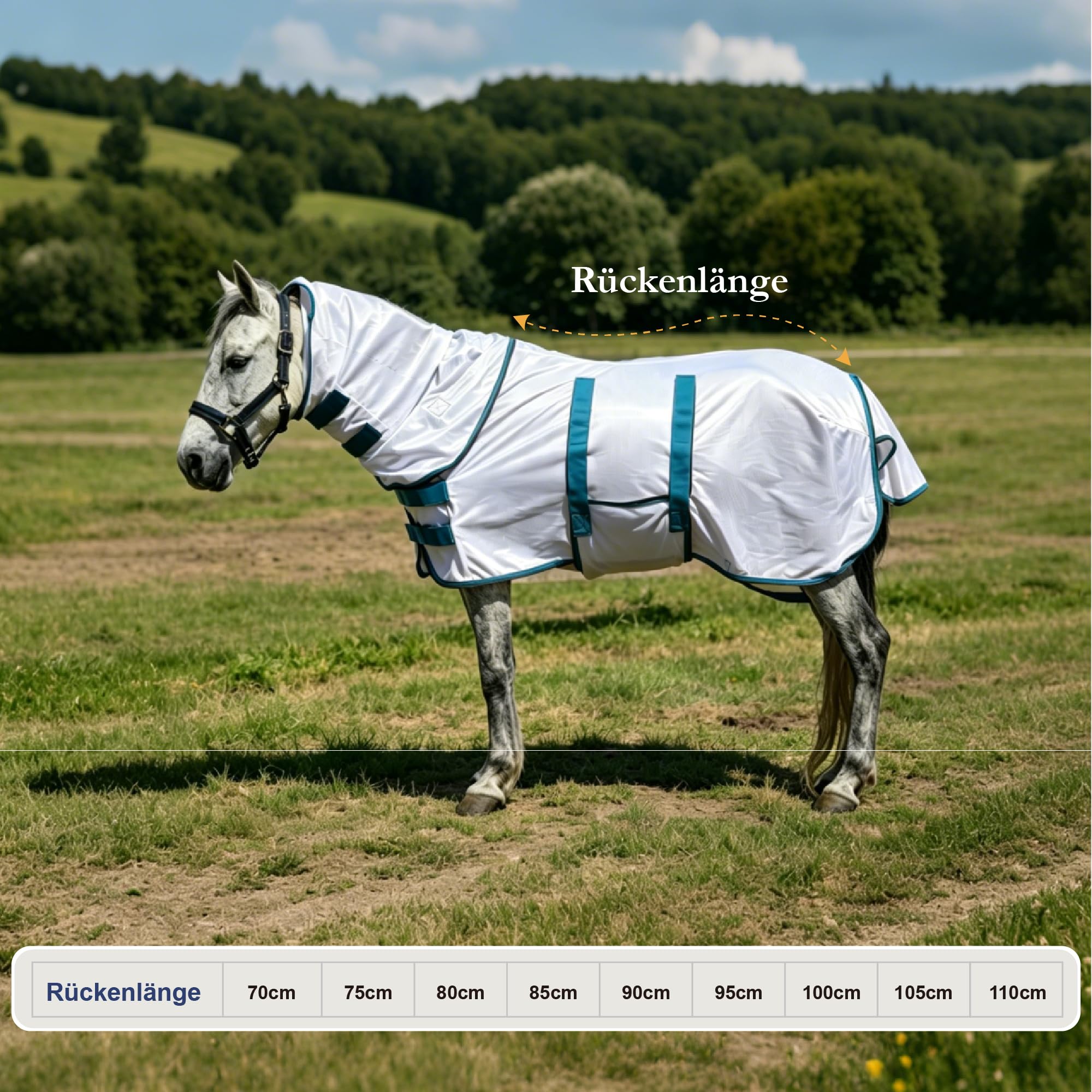 Couverture anti-mouches pour poney avec partie détachable pour le cou, respirante et légère, confortable, couverture d'été pour mini-, shetty- et poneys nains, sangles de poitrine et