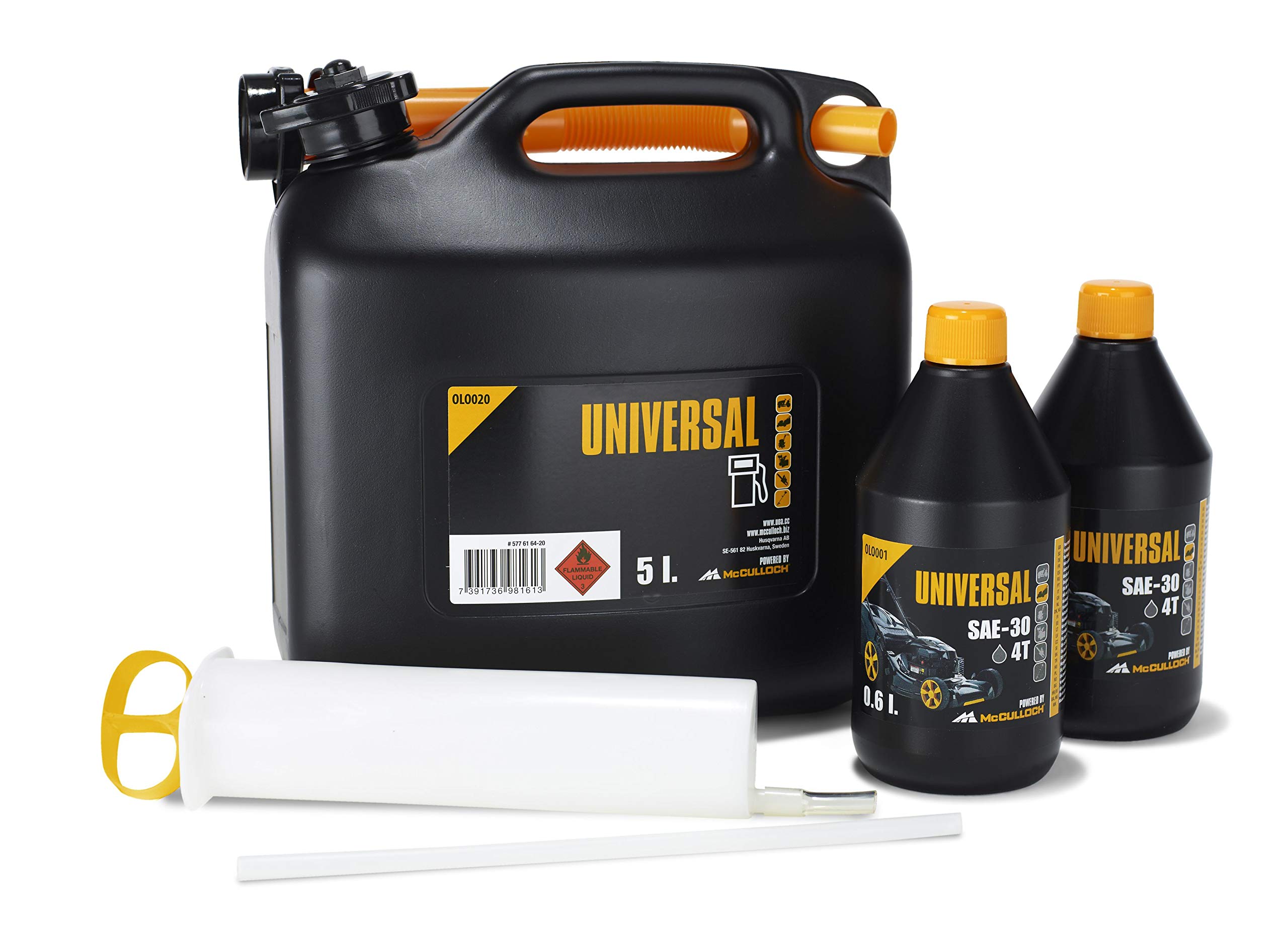 Gardena Universal Rasenmäher Starter-Set, OLO019: Starter-Set für Benzinrasenmäher enthält 4-Takt-Öl, Absaugspritze und Benzinkanister (Artikel-Nr. 00057-76.164.19), GM577616419, Standard, One Size