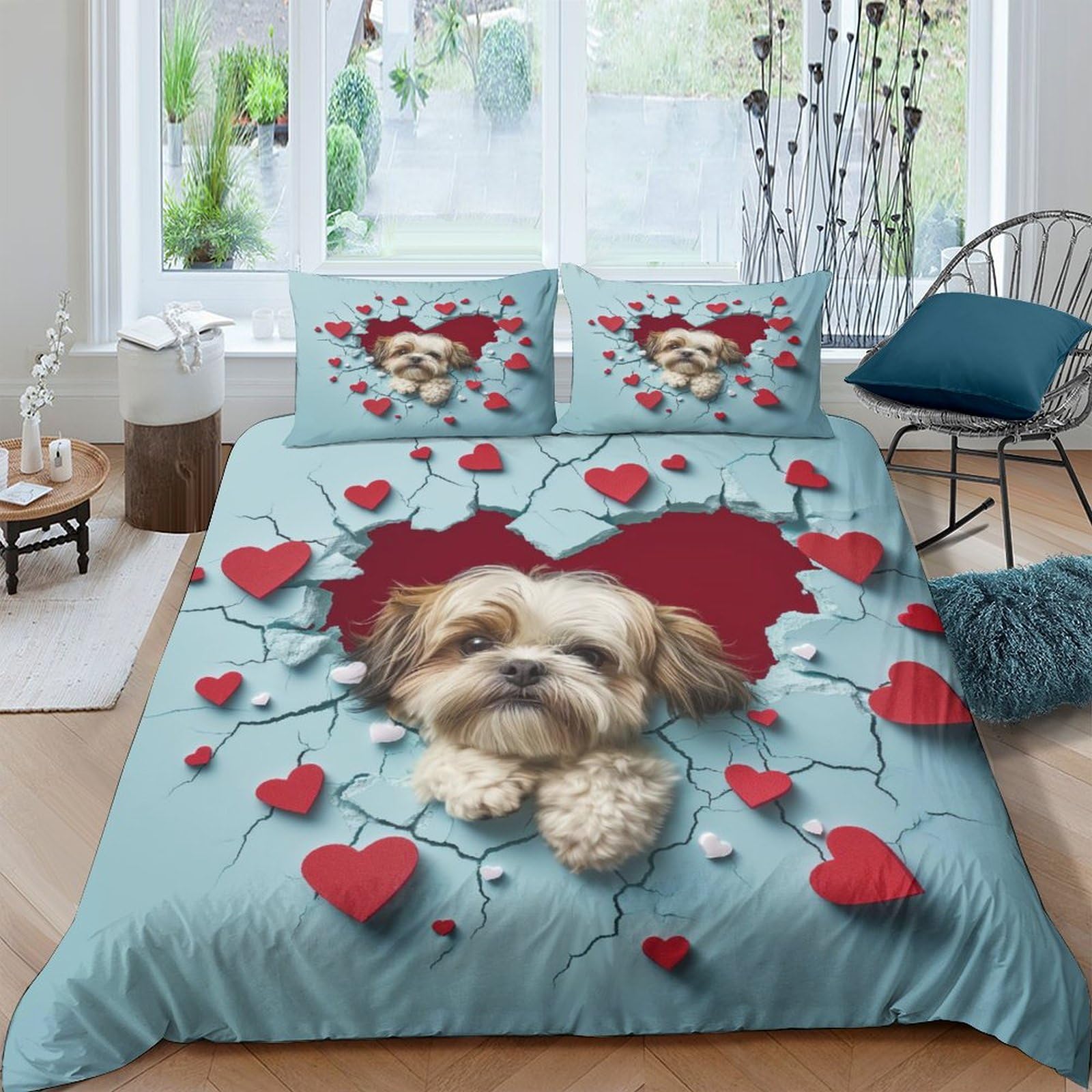 BLISSCOZY Shih Tzu Dog Child Youth Girly Decorations Bedding Set Comforter Cover 3Pcs Dog Quilt Cover with Pillow Case And Zipper Microfiber Duvet Cover 3D Print King（220x240cm）