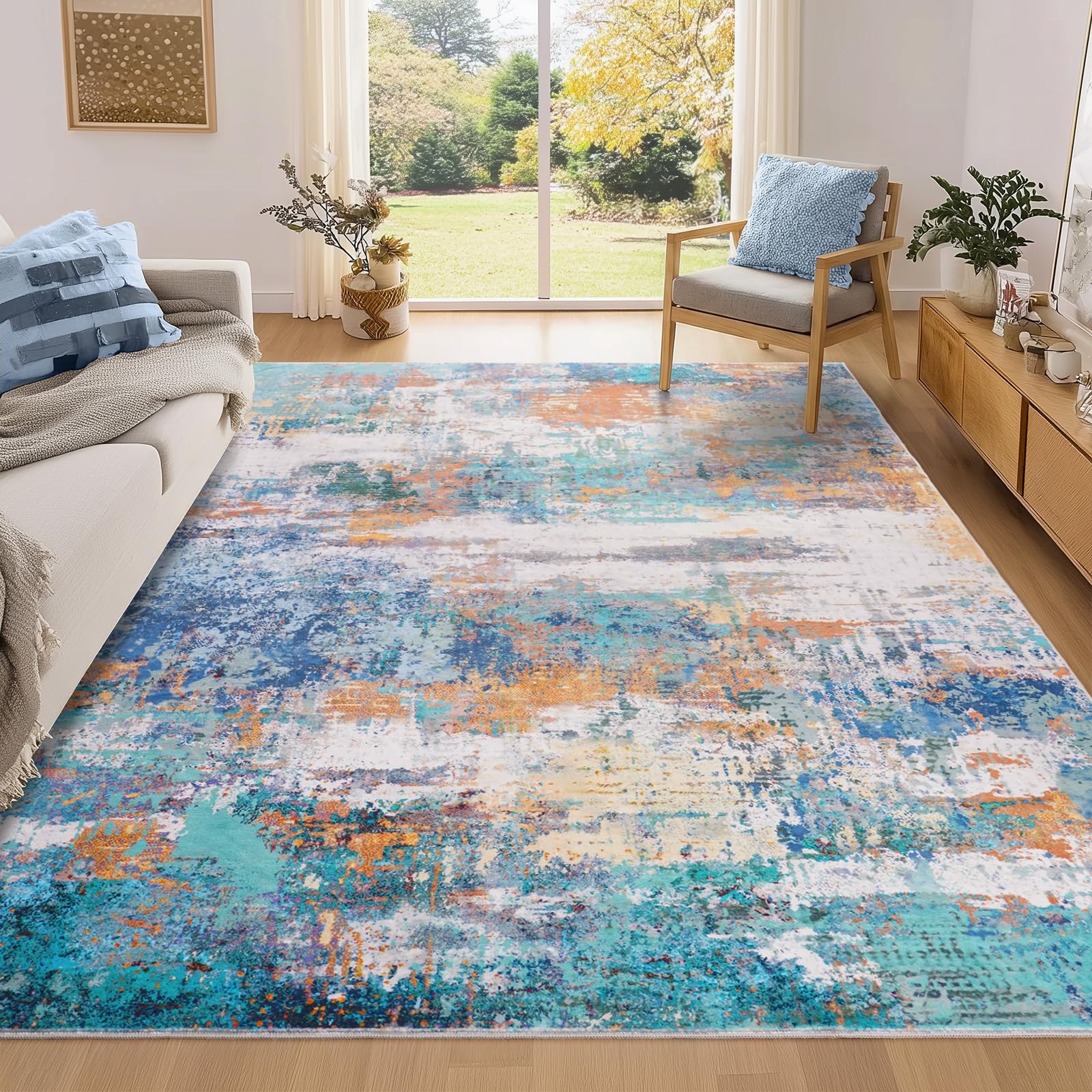 Large Rugs for Living Room 160x230cm-Multicolor Modern Machine Washable Rug