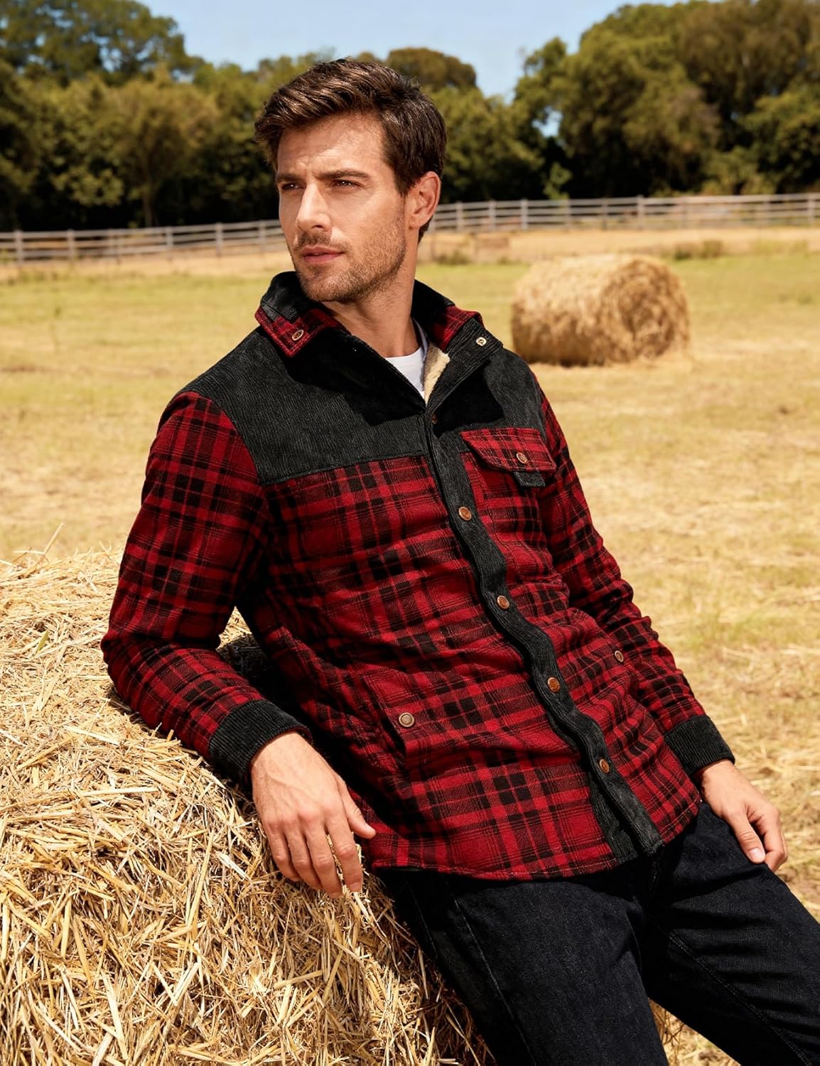 PEHMEA Men's Flannel Shirt Jacket Plaid Sherpa Lined, Warm Fleece Coat for Fall Winter Outdoor - Image 3