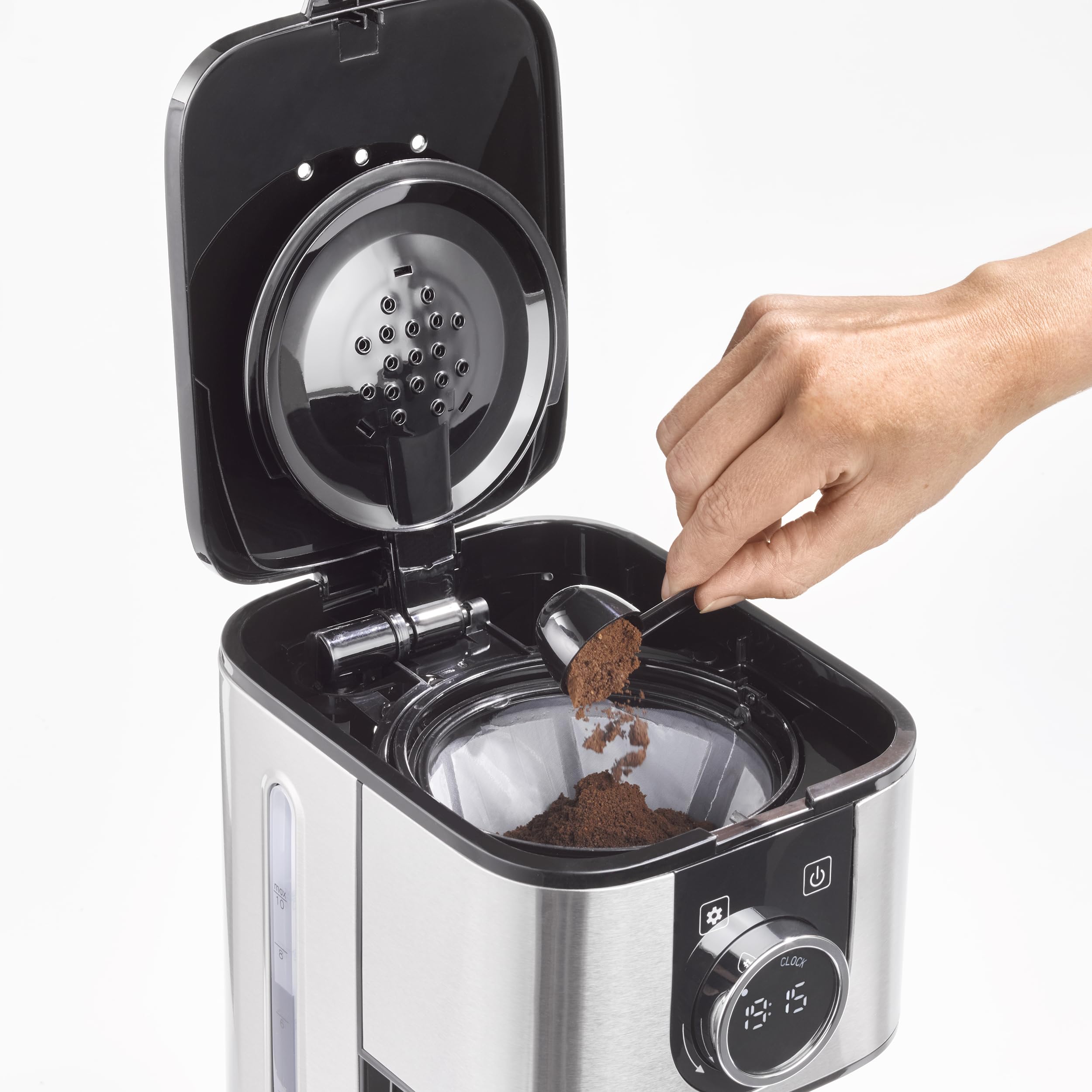 CASO Selection C 12 - Cafetera de goteo con función mantener caliente, Capacidad de 1,5L para 12 tazas, 900W de Potencia, temporizador, Pantalla táctil, incluye jarra de café de vidrio