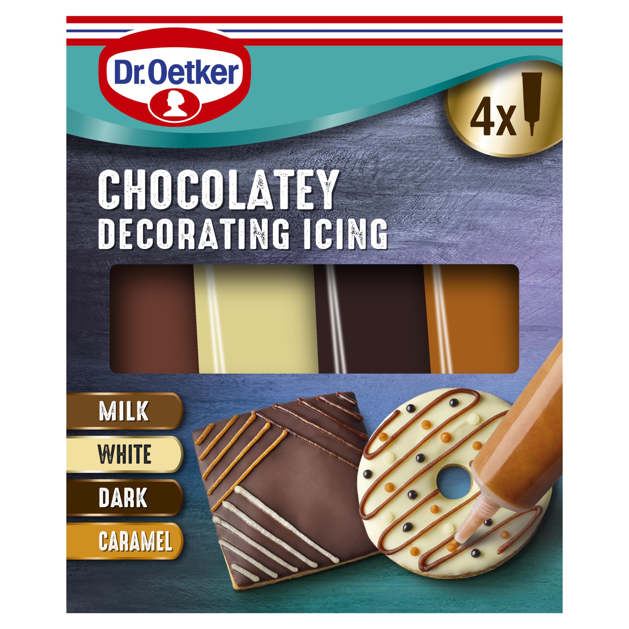 Dr. Oetker Chocolate Flavoured Decorating Writing Icing 4 x icing tubes 76g