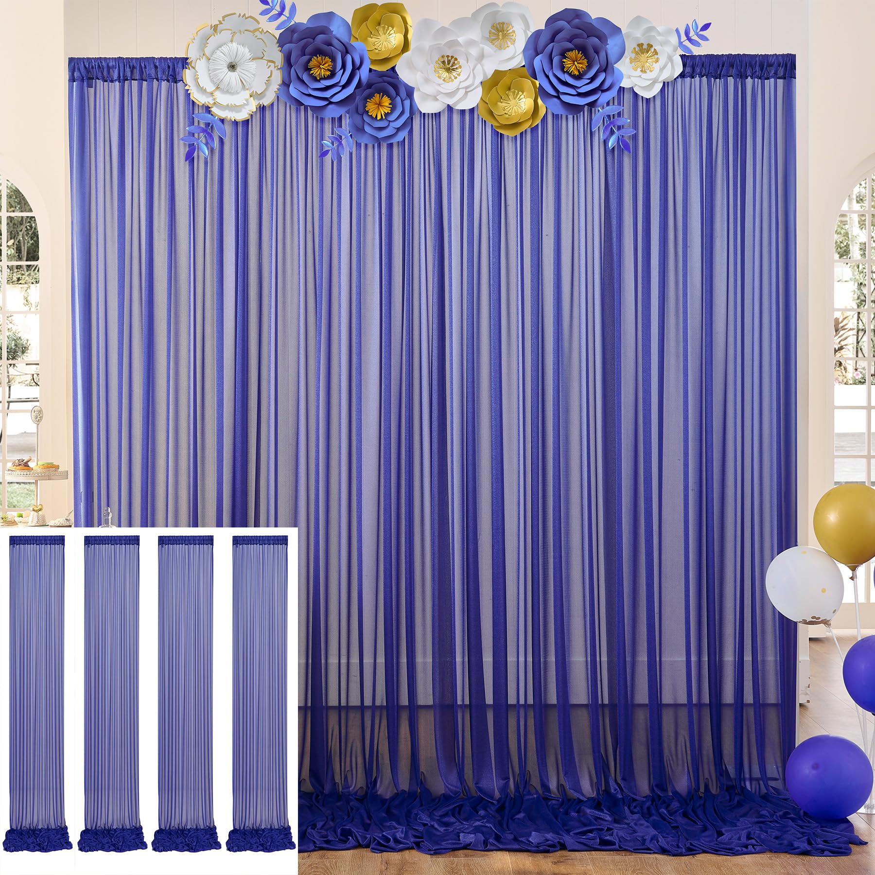 20ft x 10ft Wrinkle Free Navy Blue Backdrop Curtains for Parties, 6 Panels 5x10ft Sheer Backdrop Drapes for Wedding Baby Shower Birthday Arch Room Window Curtains Wall Decoration