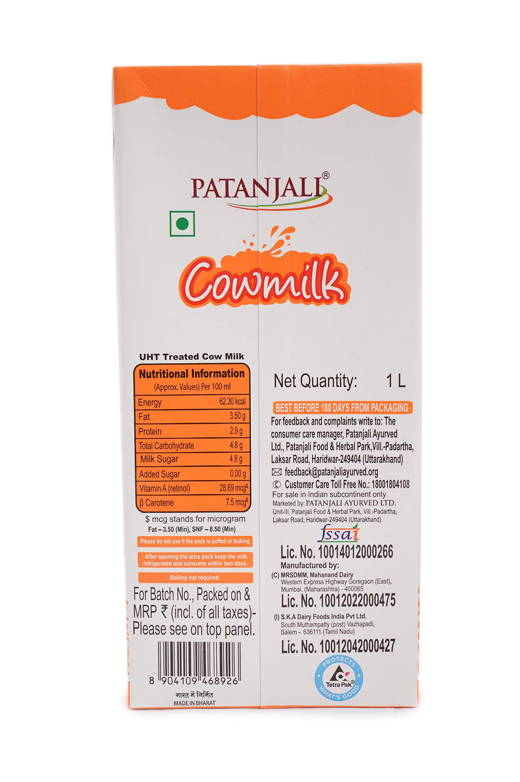 Patanjali UHT Cow Milk Terta Pack, 1 L Buy Online in UAE at desertcart