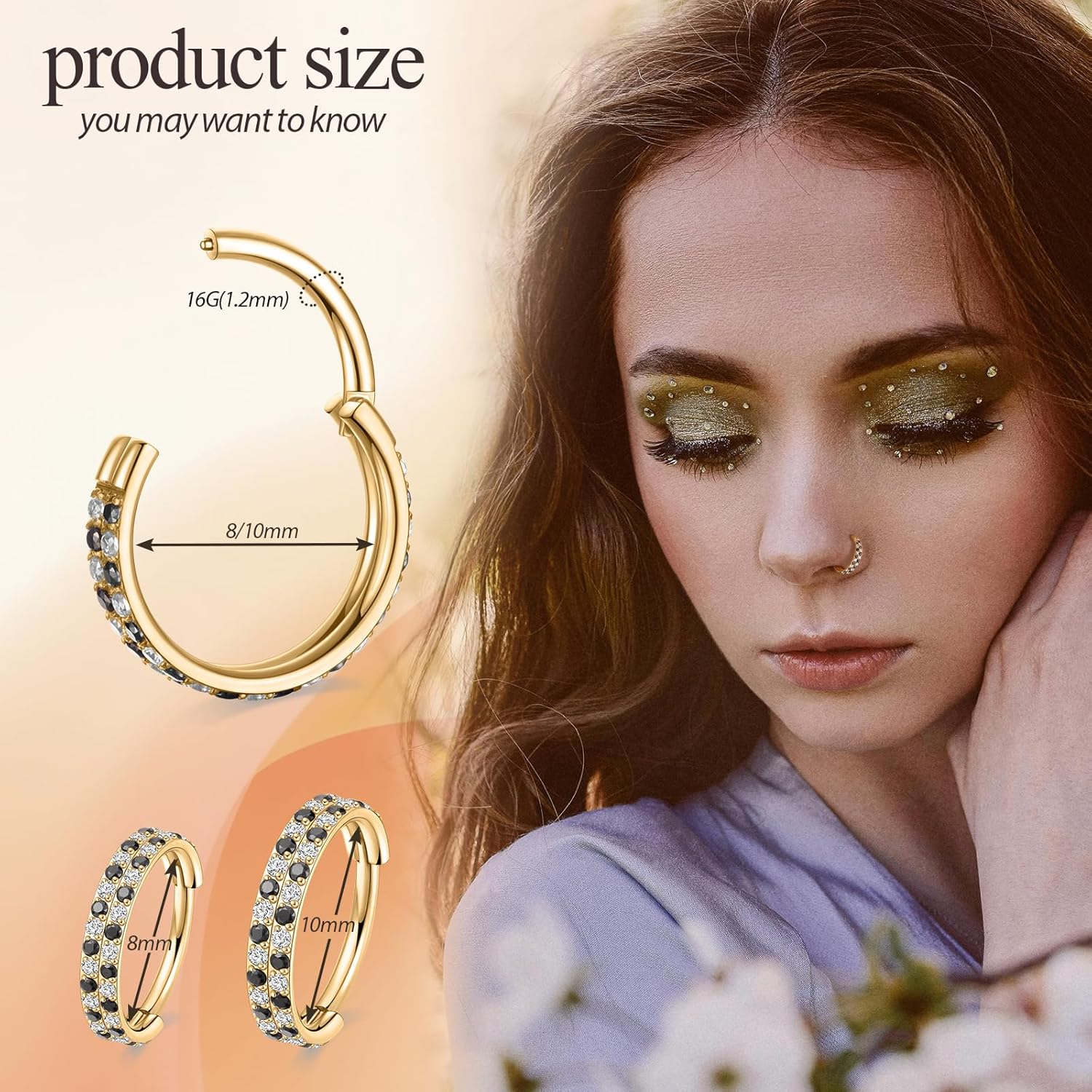 PEAKLINK 16G Checkerboard Conch Piercing Jewelry 316L Surgical Steel Cartilage Helix Earring Septum Jewelry Hinged Segment Tragus Rook Daith Lobe Lip Piercing 8mm 10mm - Image 3