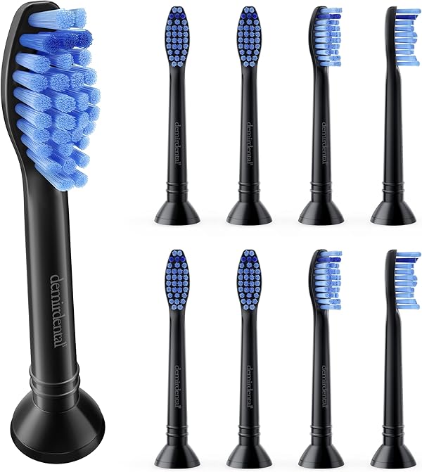 8er demirdental Aufsätze passend für Philips Sonicare Ersatzbürsten ProResults Medium Bürstenköpfe, für täglich präzise Zahnreinigung, Schwarz, entspricht HX6018b