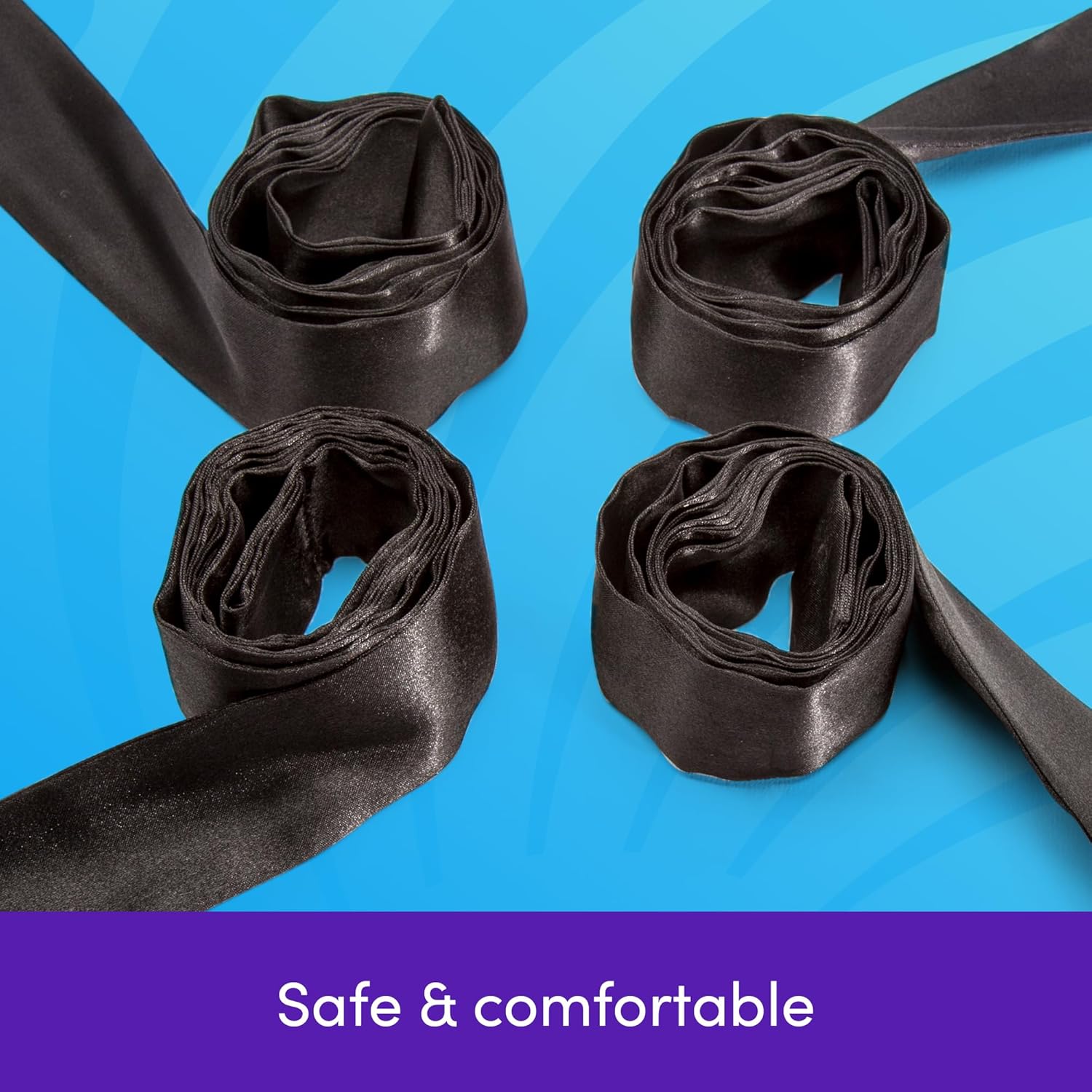 Lovehoney Tease Silky Restraints 4 Pack | Soft Satin Bondage Ties with D-Rings | Adjustable Wrist, Ankle & Bed Sex Restraints for Couples | Beginner-Friendly BDSM Bondage Sexy Accessories in Black