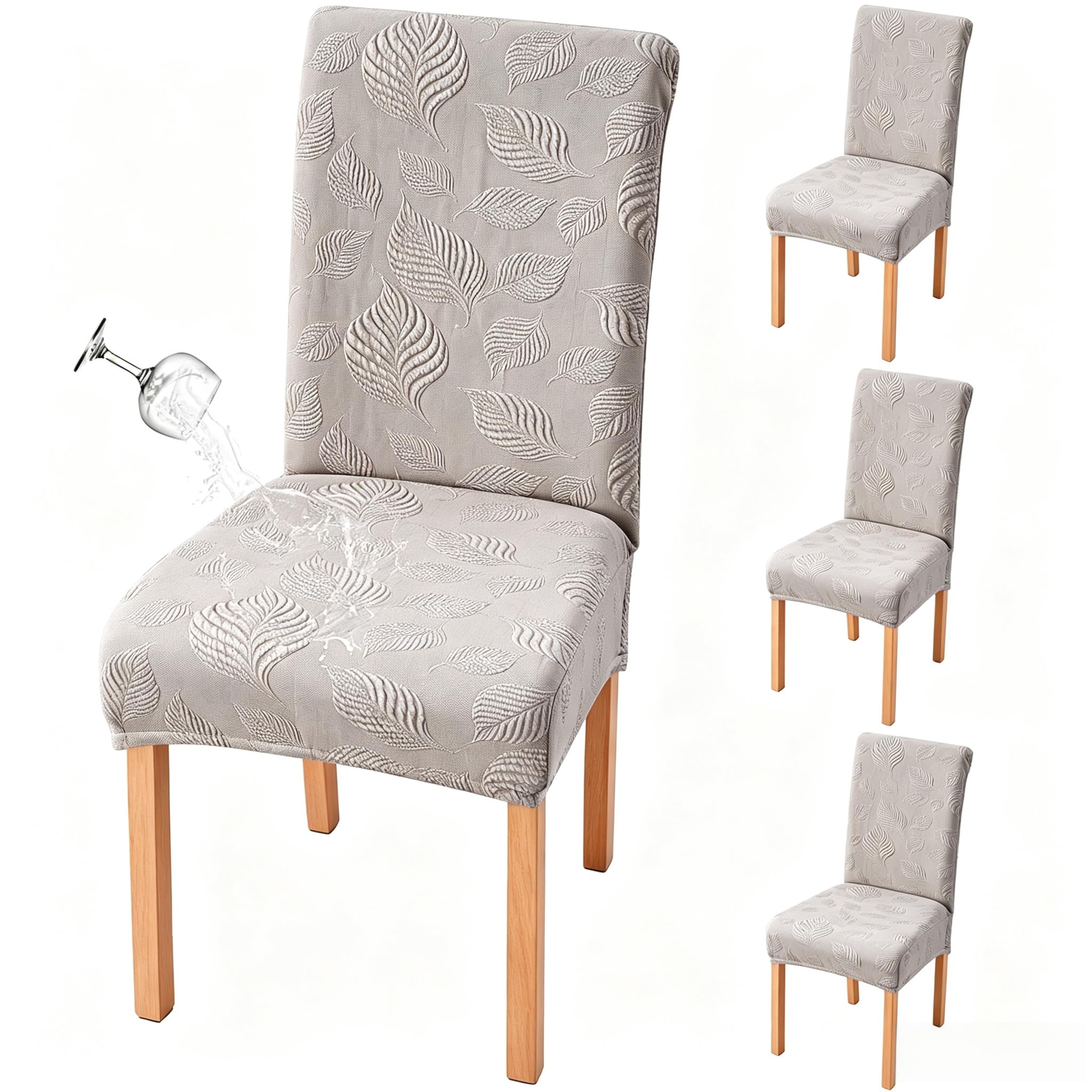 Genina Waterproof Dining Chair Cover Set of 4,Kitchen Chair Cover,Warm Grey