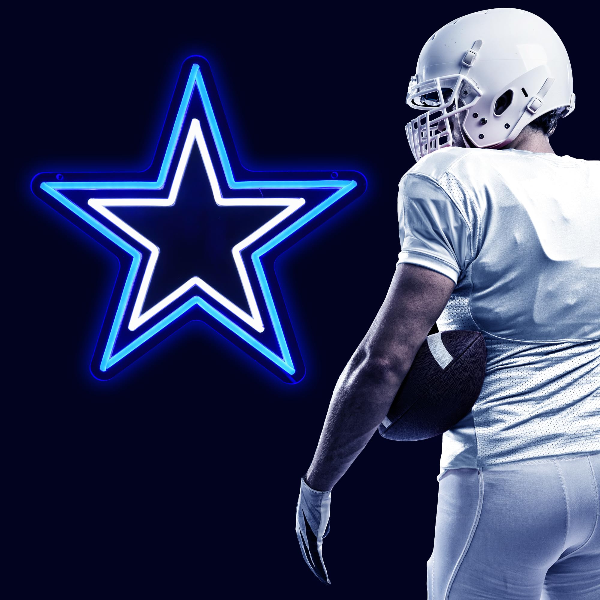 Football Team Neon Sign, Cool Light Up Dimmable Dallas Logo Hanging Led Neon Sign for Wall Decor, Party, Bar, Man Cave, Garage, Game Room Deco, Birthday Gift for Football Fans (B-Cowboy)