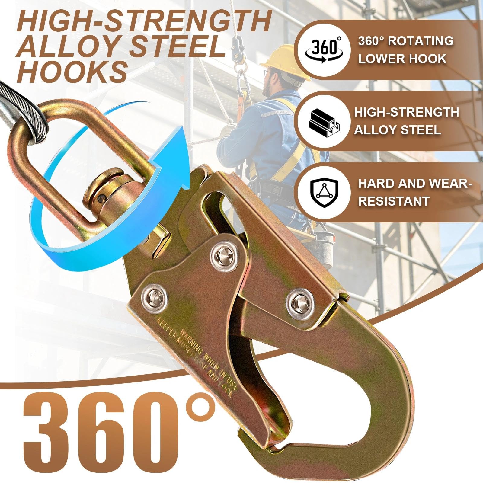 Arnés de Seguridad Trabajo en Altura con Mosquetón 150kg(Verde,10m) | Dispositivo Anticaida Retráctil, Portátil Linea de Vida Retractil Homologado con Gancho Giratorio de 360°
