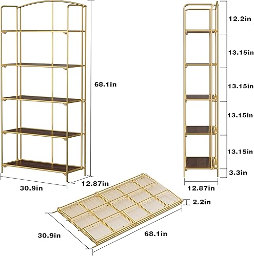 Miniatura 56 de Crofy - Estantería plegable sin montaje para sala de estar, estante plegable blanco de 5 niveles para oficina en casa, organizador de almacenamiento
