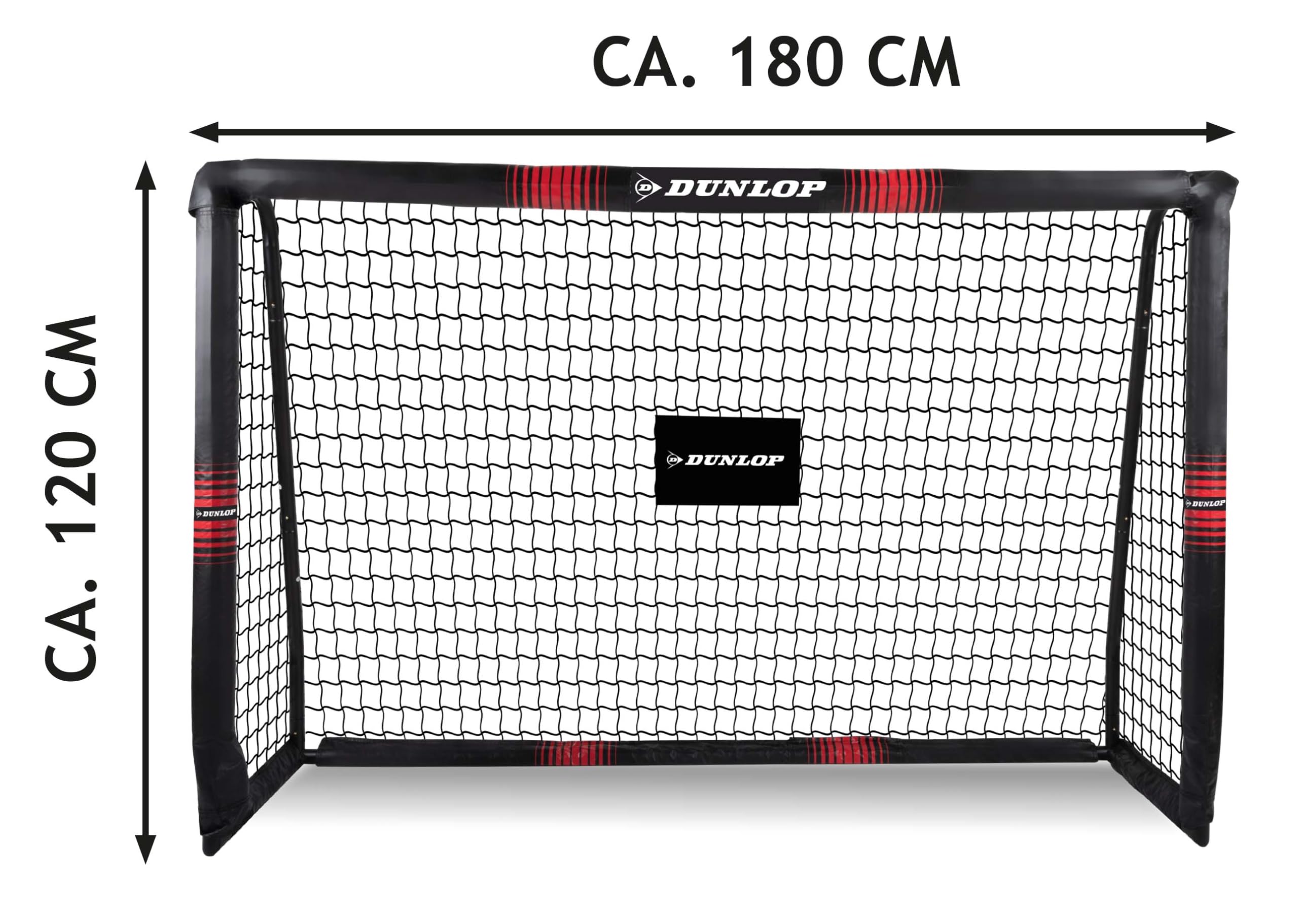 Dunlop Portería de fútbol – 240 x 160 x 85 cm – Metal – Accesorios de Entrenamiento de fútbol para Todas Las Edades – Fácil Montaje – Negro/Rojo