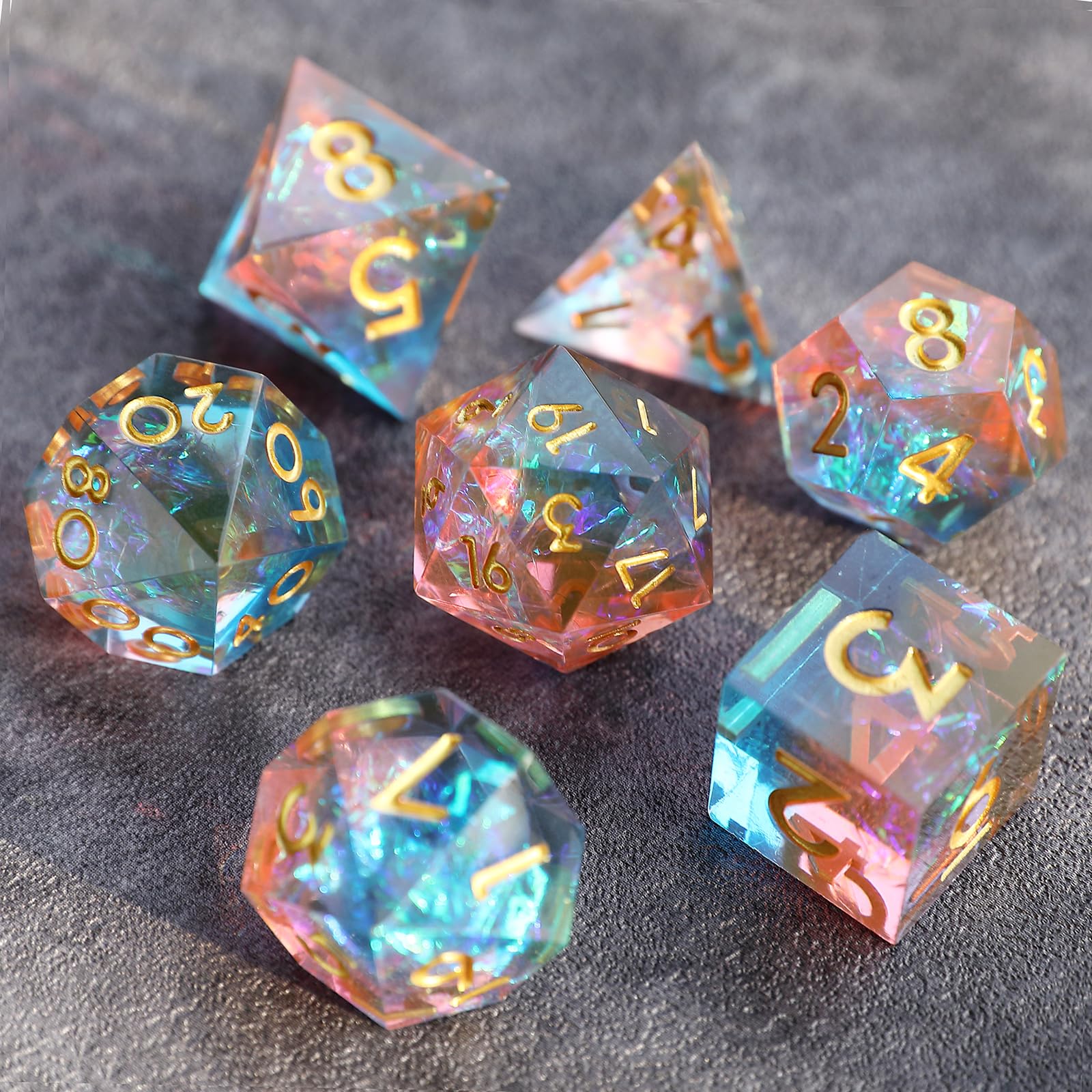 Elifel DND Dice Set 7pcs D4 D6 D8 D10 D12 D20 D% Polyhedral Handmade Resin Sharp Edged D&D Dice for Dungeons and Dragons Pathfinder Roll Playing Table Games RPG MTG Games with Gift Box - Image 4