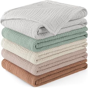 Susurration Muslin Cloths Baby Burp Cloths Pack of 5 100% Cotton Burp Cloths for Boys and Girls Soft Breathable and Extremely Absorbent Muslin 60 x 60 cm Brown Green