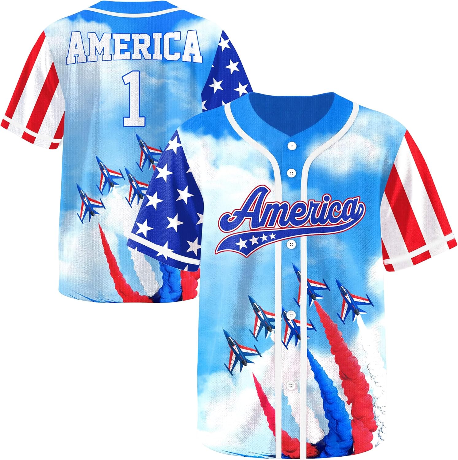4th of July Kids Boys America Flag Patriotic Baseball Jersey USA Red White Blue Graphic Tee Shirt 6-14 Years
