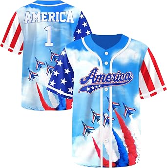 4th of July Kids Boys America Flag Patriotic Baseball Jersey USA Red White Blue Graphic Tee Shirt 6-14 Years