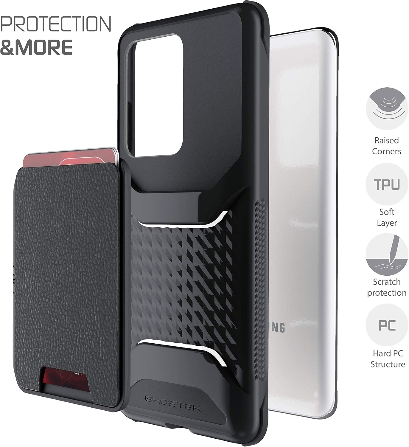 Ghostek Exec Galaxy S20 Ultra Wallet Case Card Holder with Built-in Magnet for Mounts Easily Detachable Leather Card Pocket for Wireless Charging 2020 Samsung Galaxy S20 Ultra 5G (6.9 Inch) - (Black)