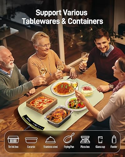 Miniatura 7 de Tapete de calentamiento para alimentos  Bandeja calentadora eléctrica de 8 temperaturas para bufés, fiestas con bloqueo infantil y apagado